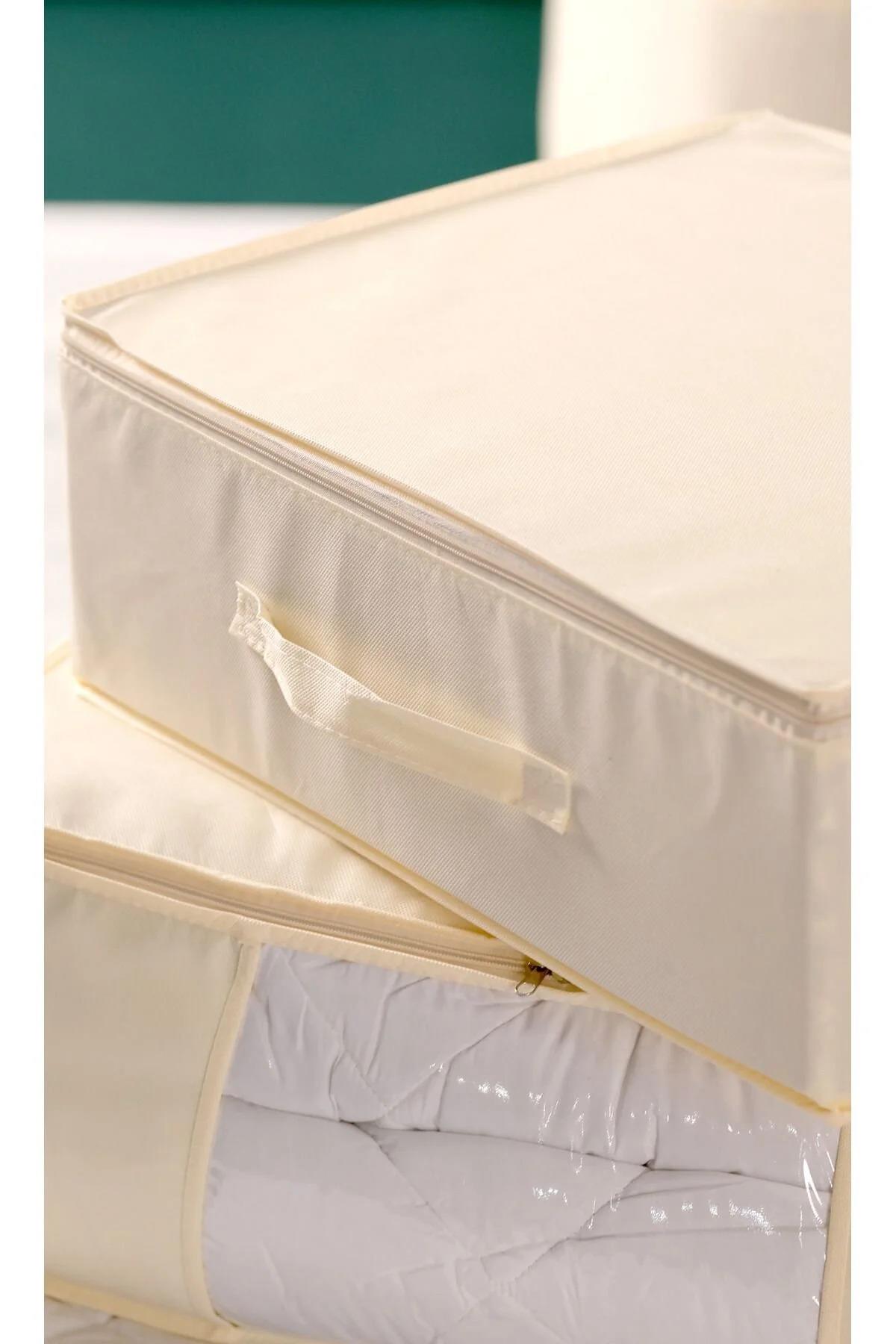 Vedsey3'lü Set 53 x 44 x 21 Cm Baza Altı & Dolap İçi Organizer, Yorgan & Yastık Düzenleyici Hurç Krem