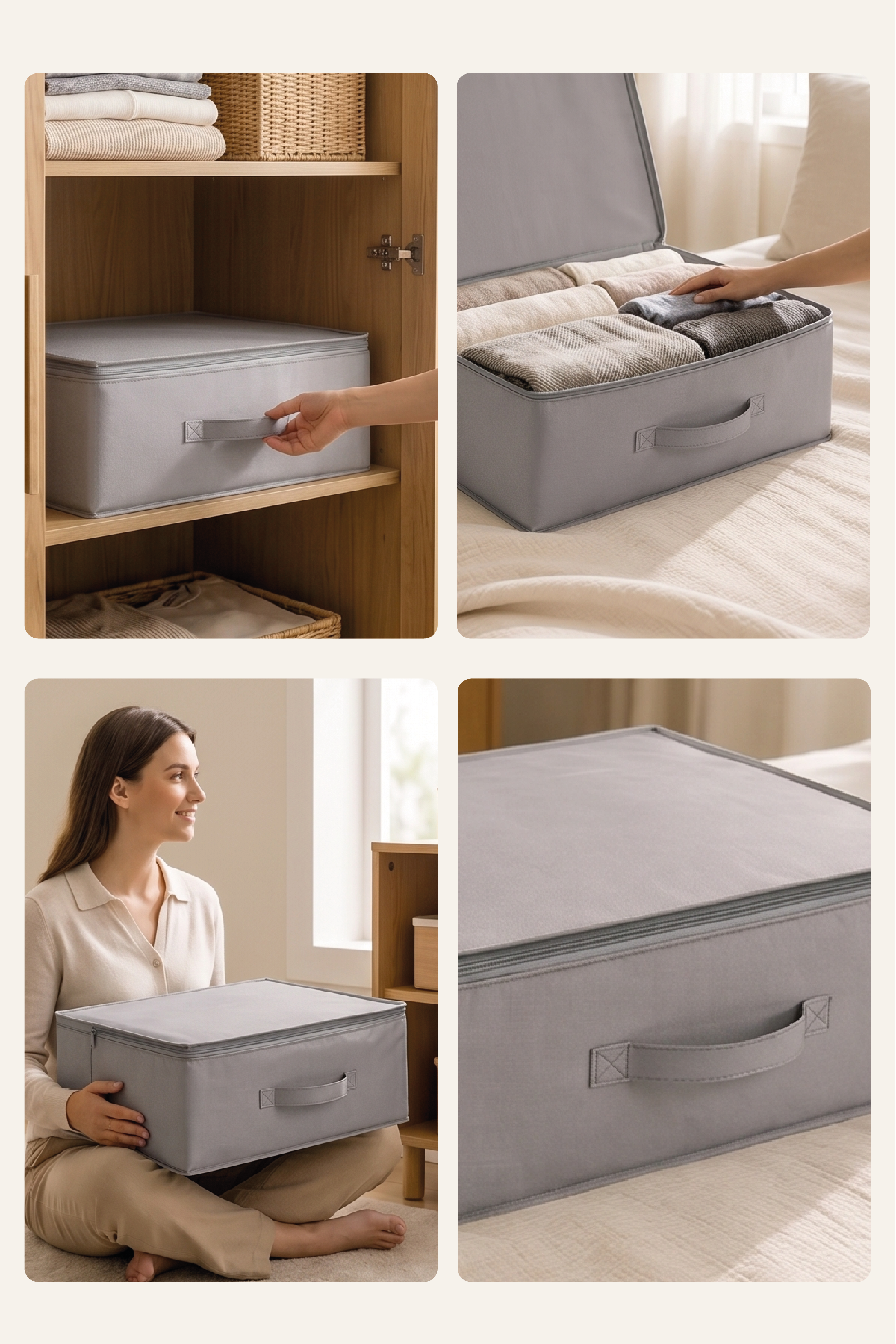 Vedsey3'lü Set 53 x 44 x 21 Cm Baza Altı & Dolap İçi Organizer, Yorgan & Yastık Düzenleyici Hurç Gri