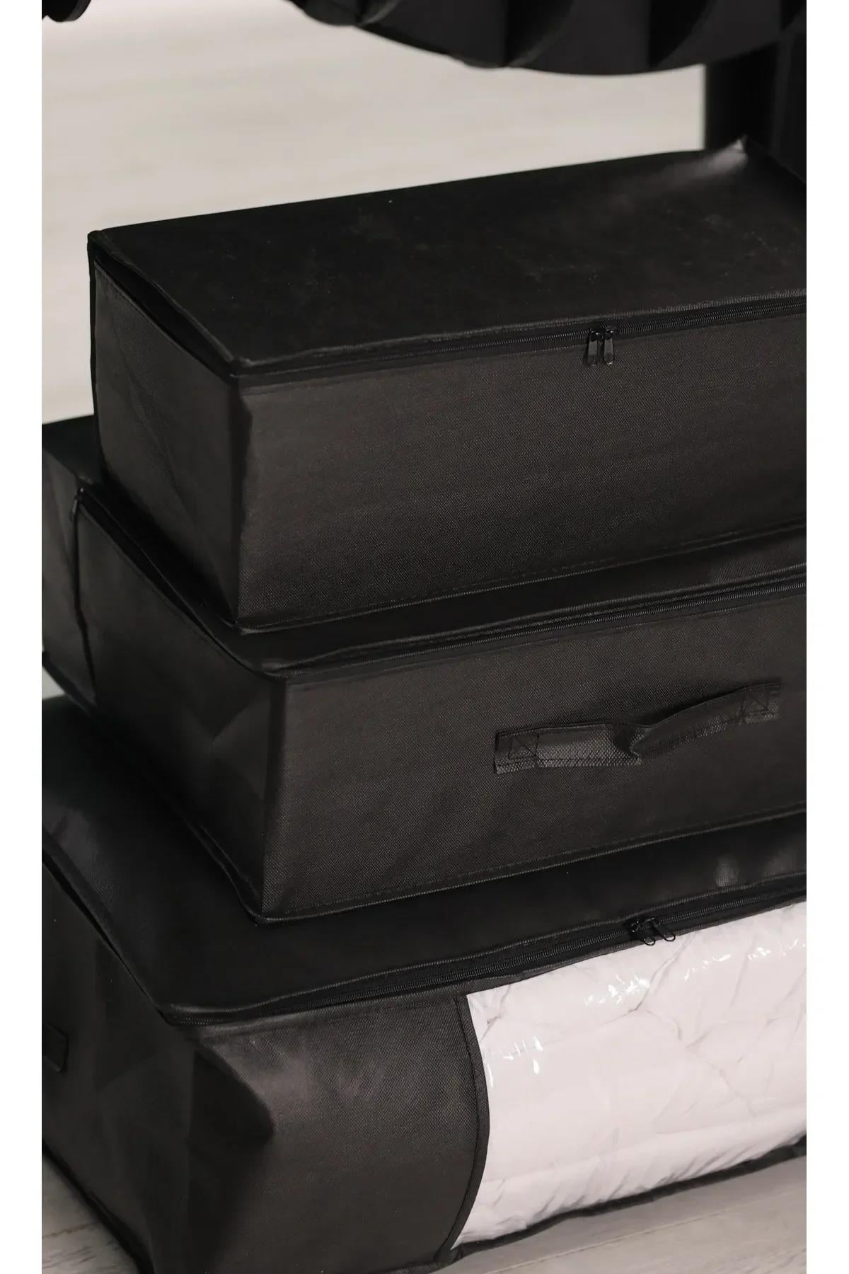 Vedsey3'lü Set 53 x 44 x 21 Cm Baza Altı & Dolap İçi Organizer, Yorgan & Yastık Düzenleyici Hurç Siyah