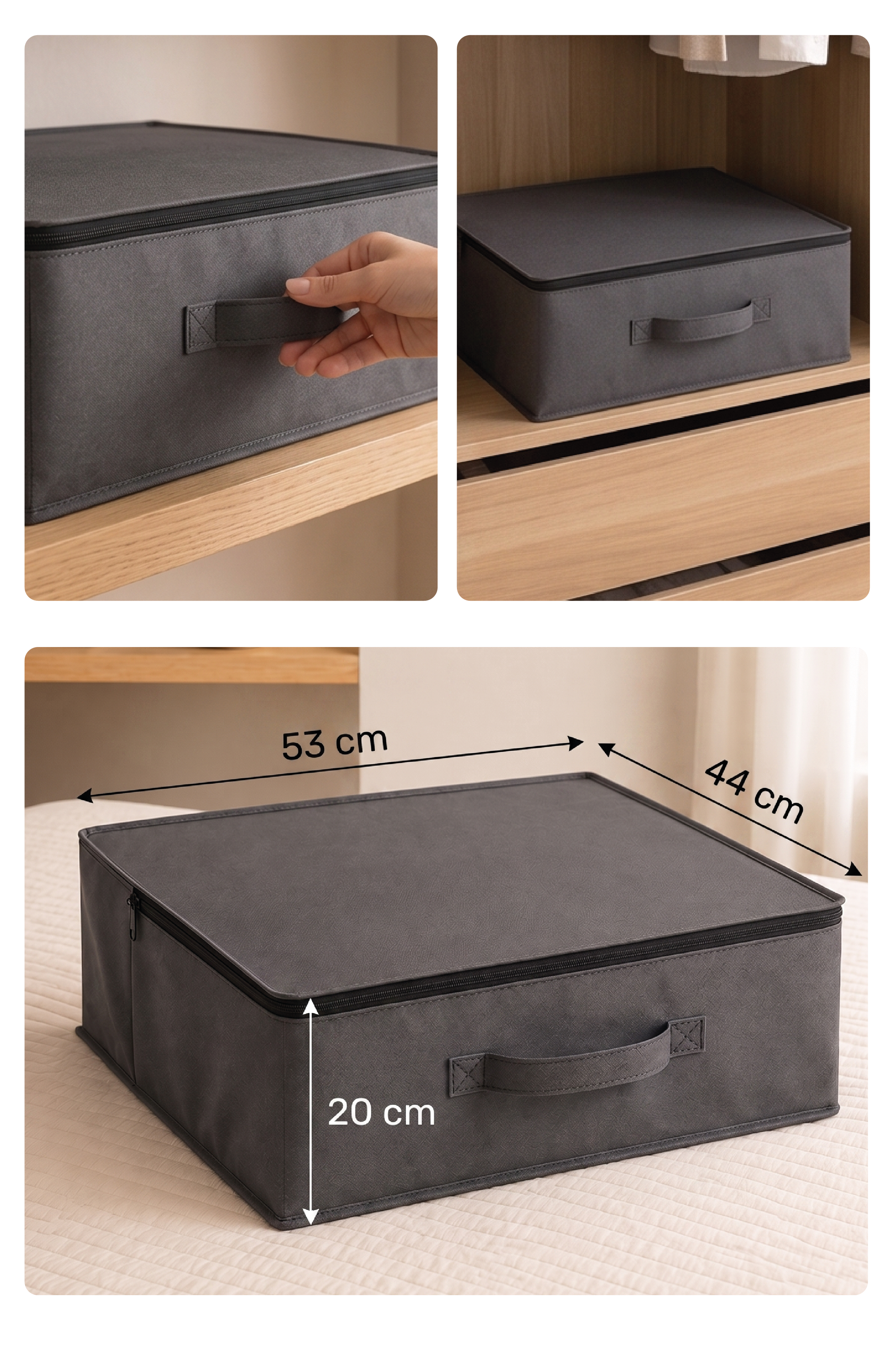 Vedsey3'lü Set 53x44x20 Cm Home Organizer Çekyat & Baza Altı Düzenleyici Hurç Antrasit