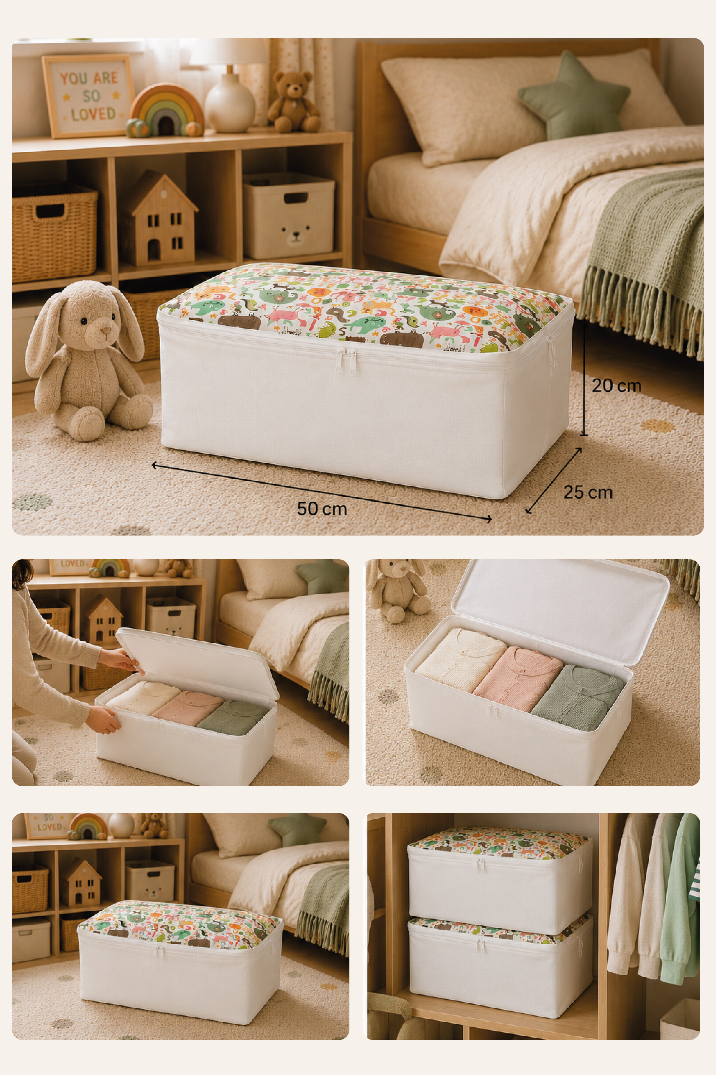 Vedsey3'lü Set 53x44x21 Cm Baza Altı & Dolap İçi Organizer, Yorgan Düzenleyici Çocuk Hurç Sevimli Desenli
