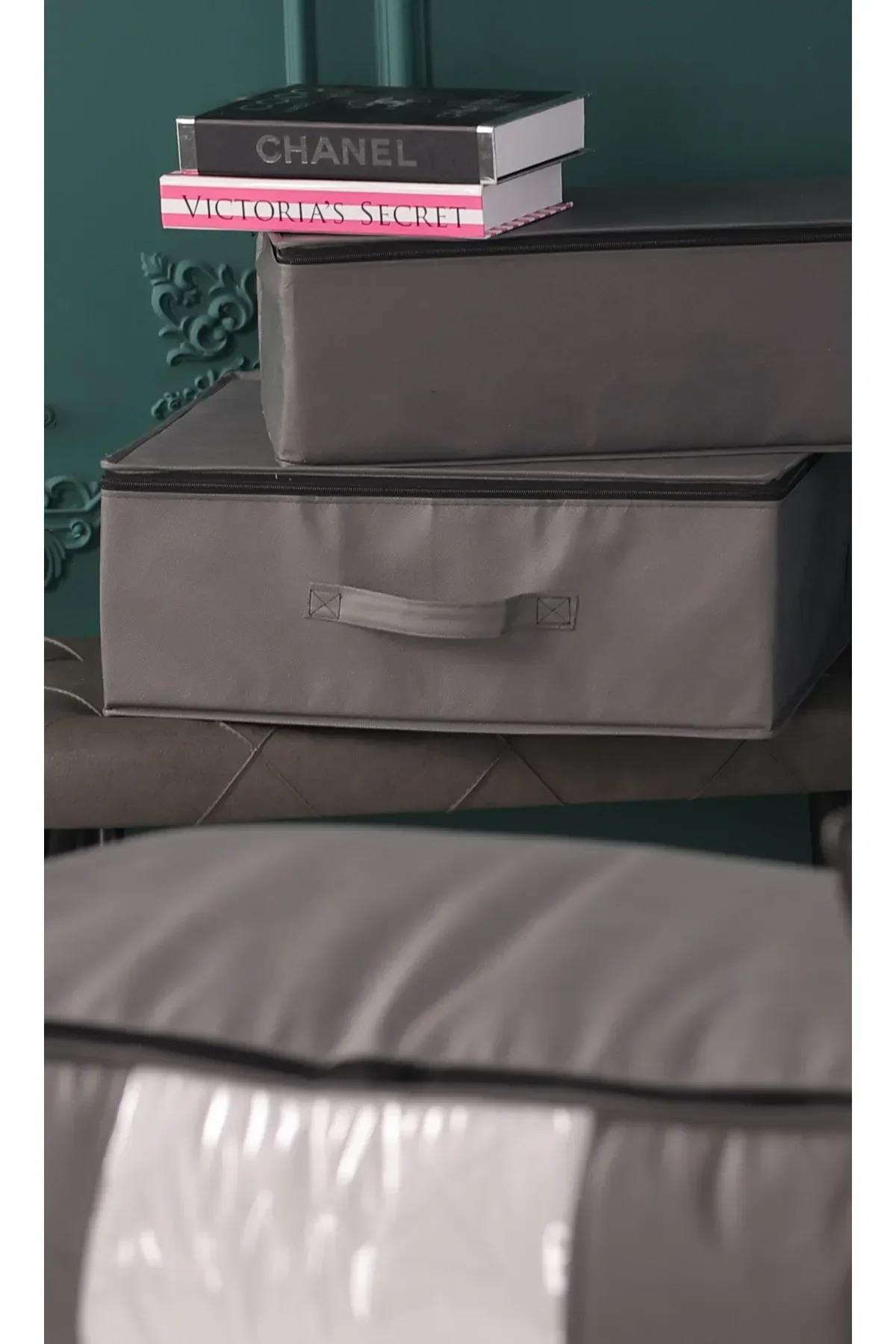 Vedsey3'lü Set 53x44x21 Cm Baza Altı & Dolap Içi Organizer, Yorgan & Yastık Düzenleyici Hurç Antrasit Gri