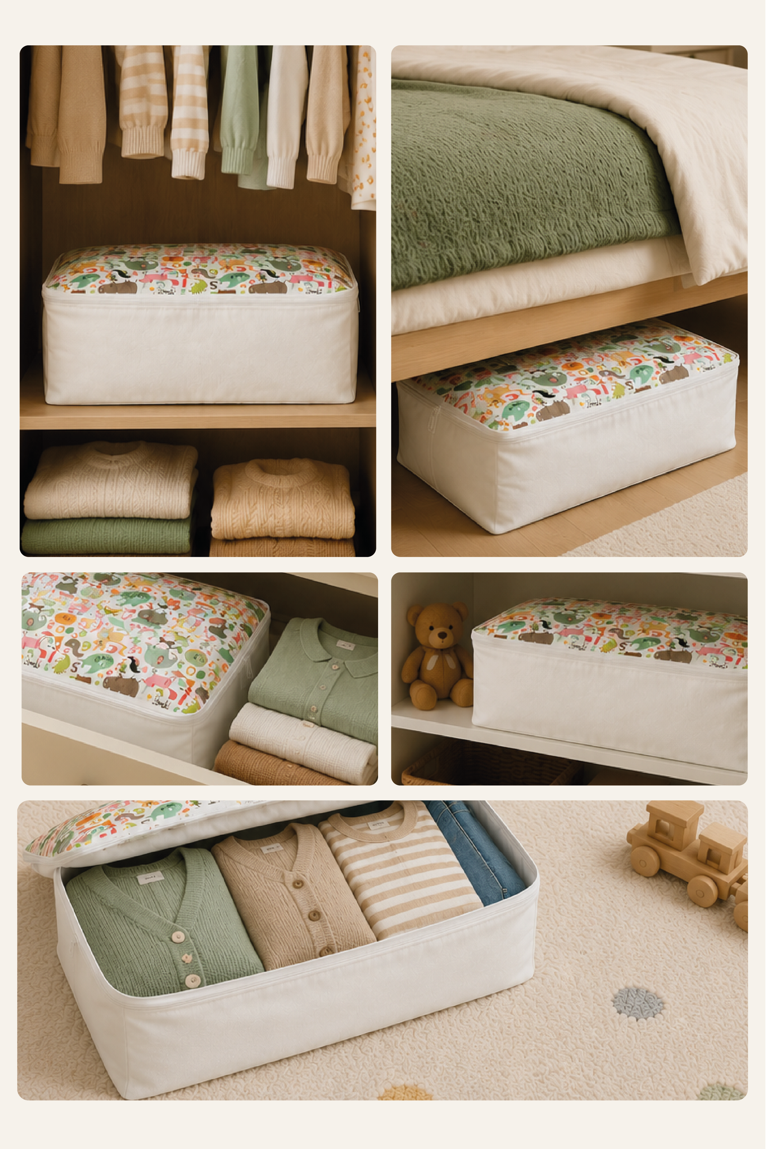 Vedsey3'lü Set 53x44x21 Cm Baza Altı & Dolap İçi Organizer, Yorgan Düzenleyici Çocuk Hurç Sevimli Desenli