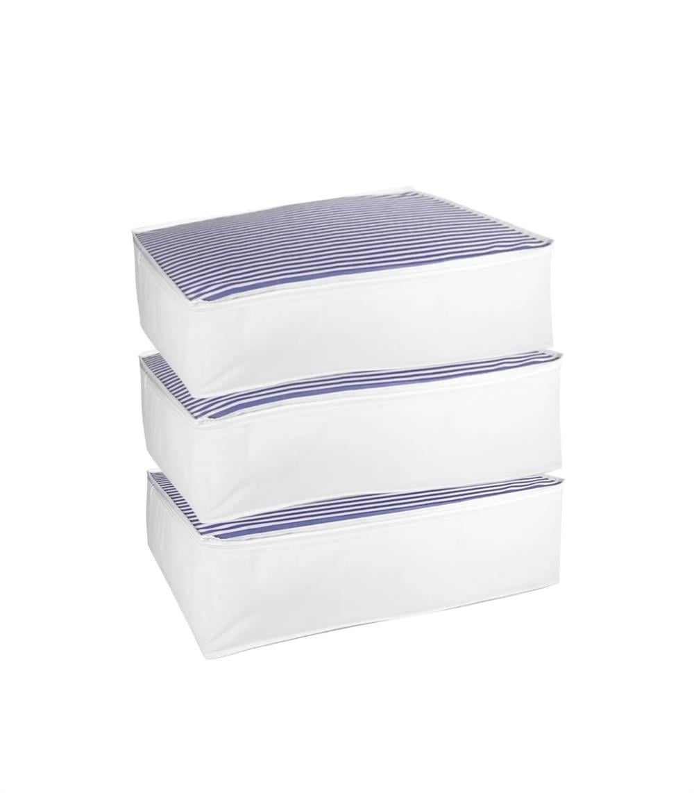 Vedsey Home Organizer3'lü Set Baza Altı Düzenleyici Büyük Boy Hurç Lacivert Çizgili 70x50x25 Cm