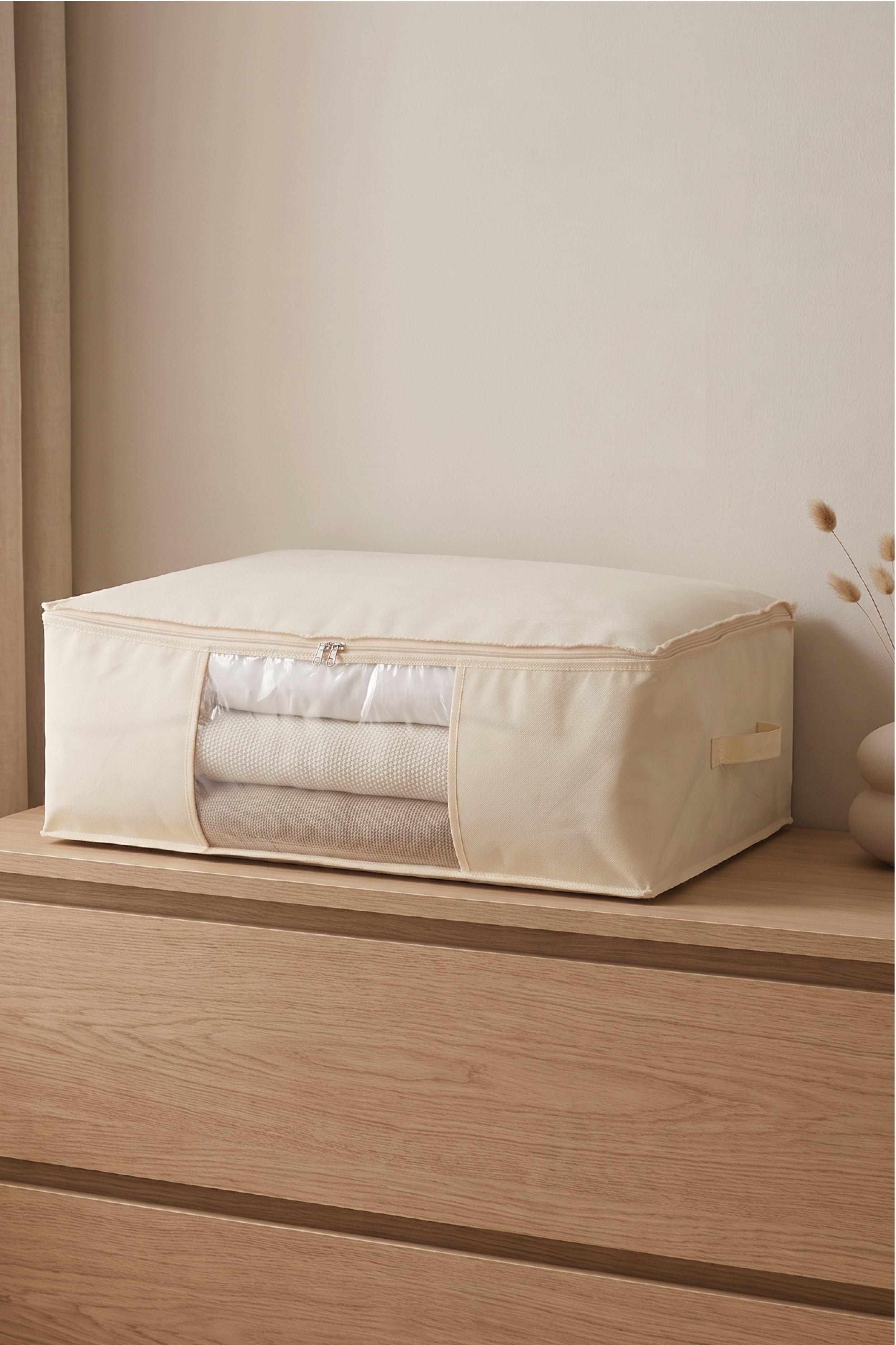 Vedsey Home Organizer3'lü Set Baza Altı Düzenleyici Pencereli Büyük Boy Hurç Krem 70x50x25 Cm