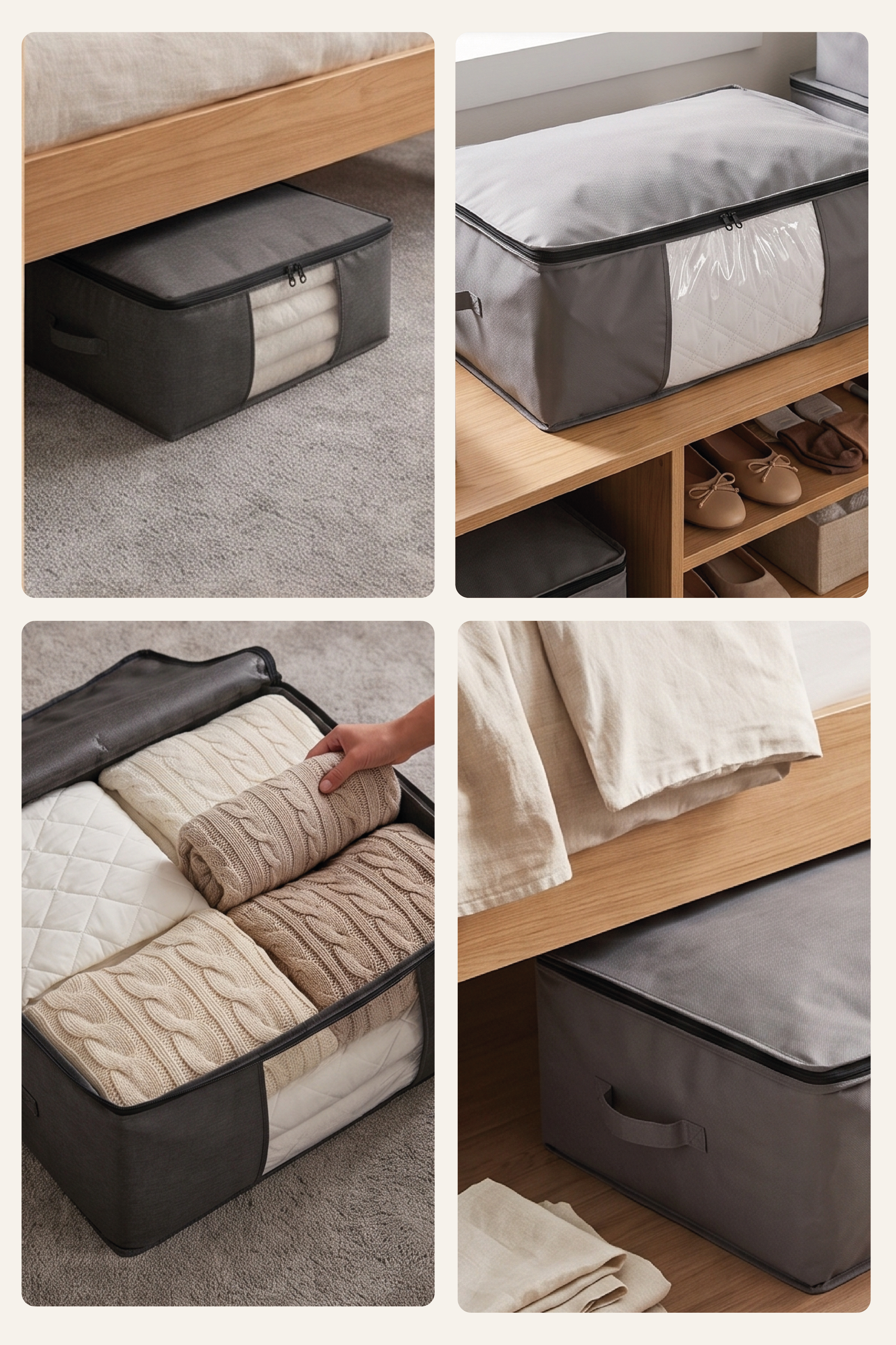 Vedsey Home Organizer3'lü Set Baza Altı Düzenleyici Pencereli Büyük Boy Hurç Antrasit Gri 70x50x25 Cm