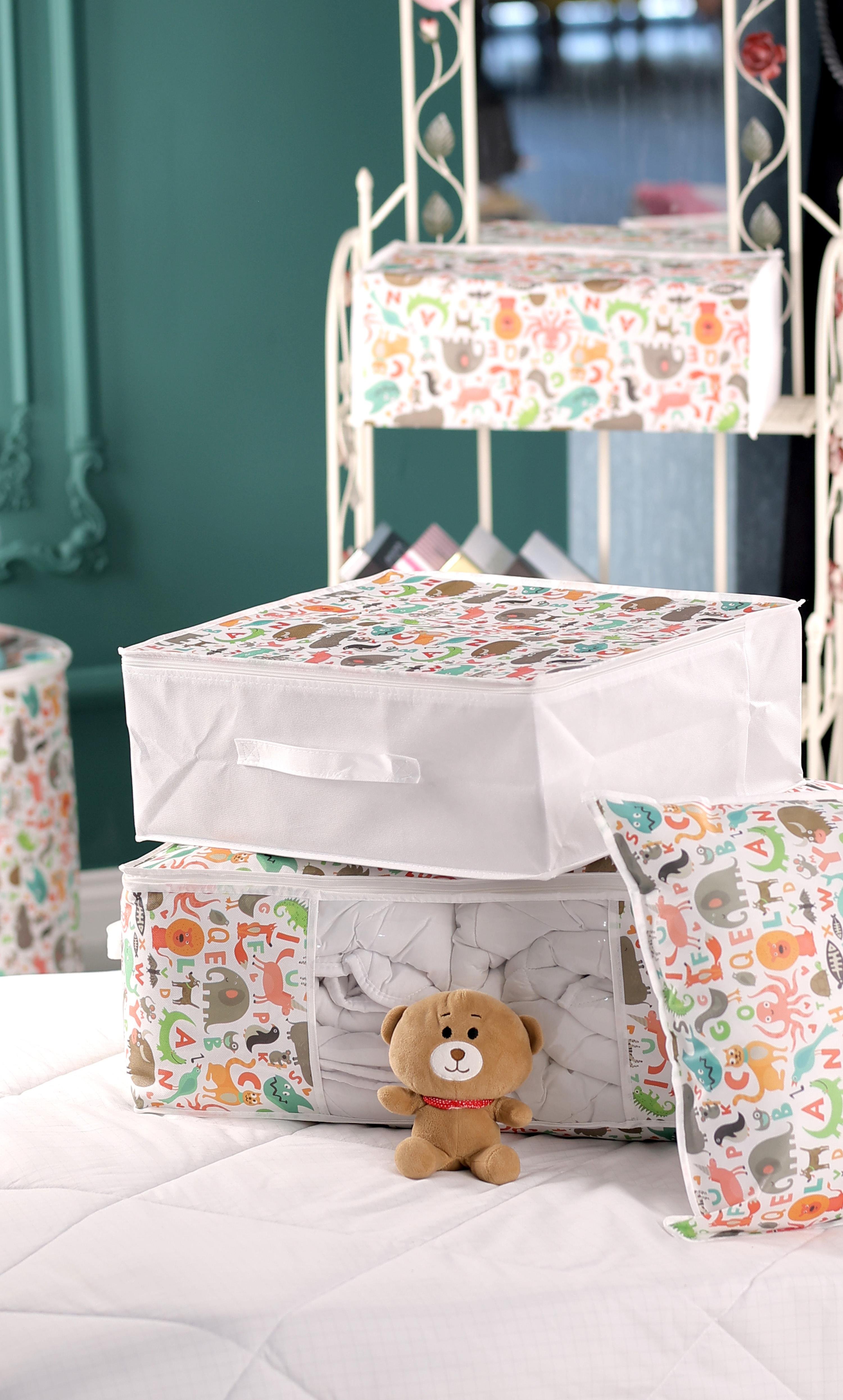 Vedsey Home Organizer3'lü Set Baza Altı Düzenleyici Pencereli Büyük Boy Hurç Sevimli Hayvan Desenli 70x50x25 Cm