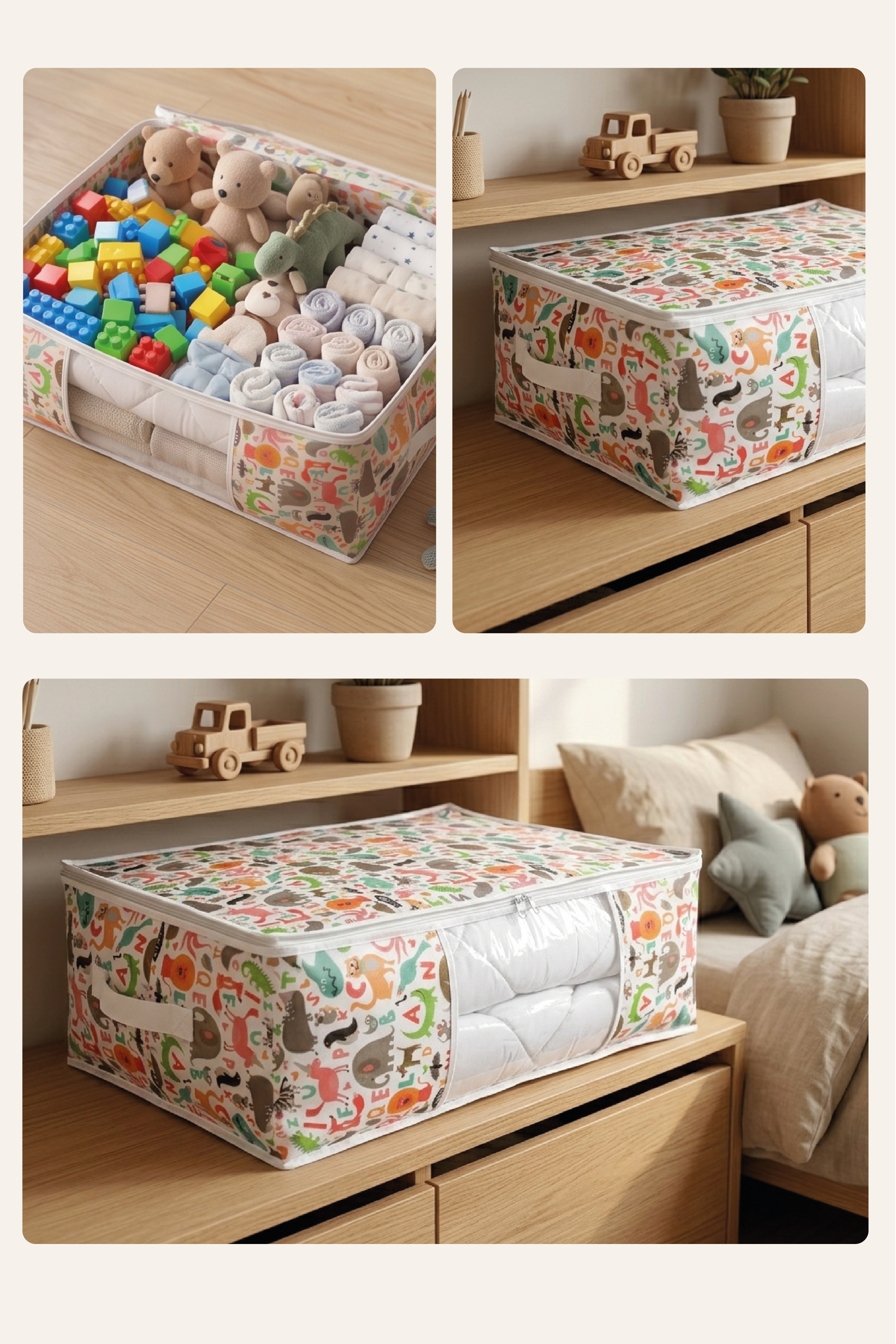 Vedsey Home Organizer4'lü Set 50x70x25 - 50x25x20 Hayvan Baskılı Dolap İçi Ve Baza Altı Hurç
