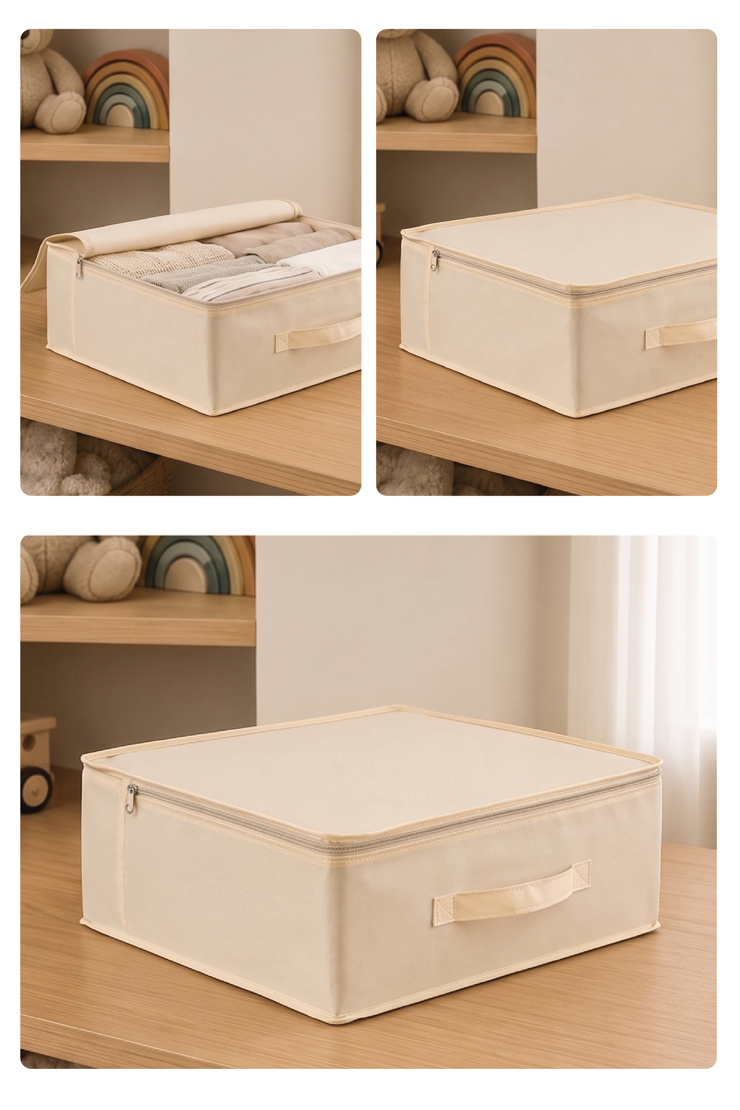 Vedsey53 x 44 x 21 Cm Baza Altı & Dolap İçi Organizer, Yorgan & Yastık Düzenleyici Hurç Krem