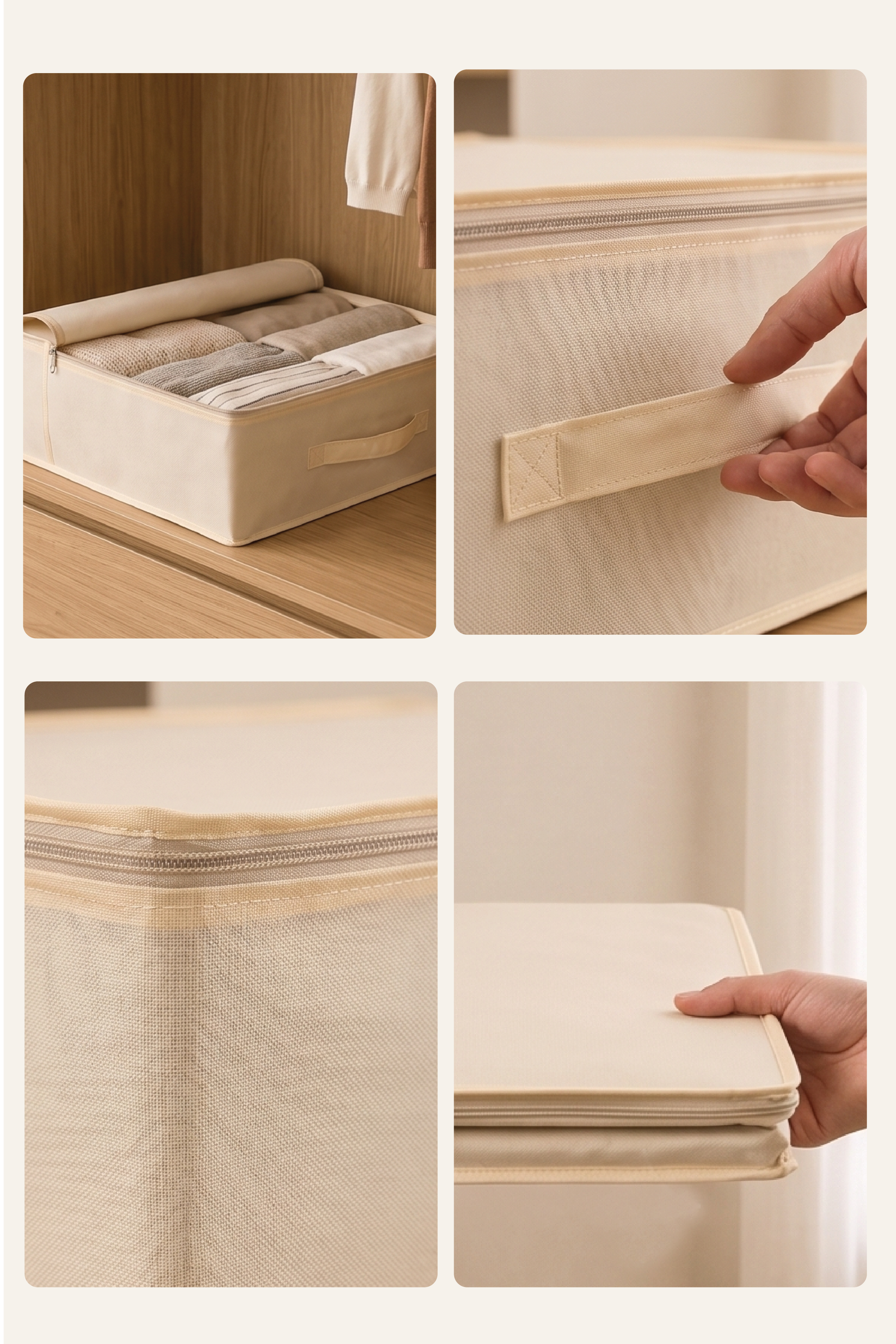 Vedsey53 x 44 x 21 Cm Baza Altı & Dolap İçi Organizer, Yorgan & Yastık Düzenleyici Hurç Krem