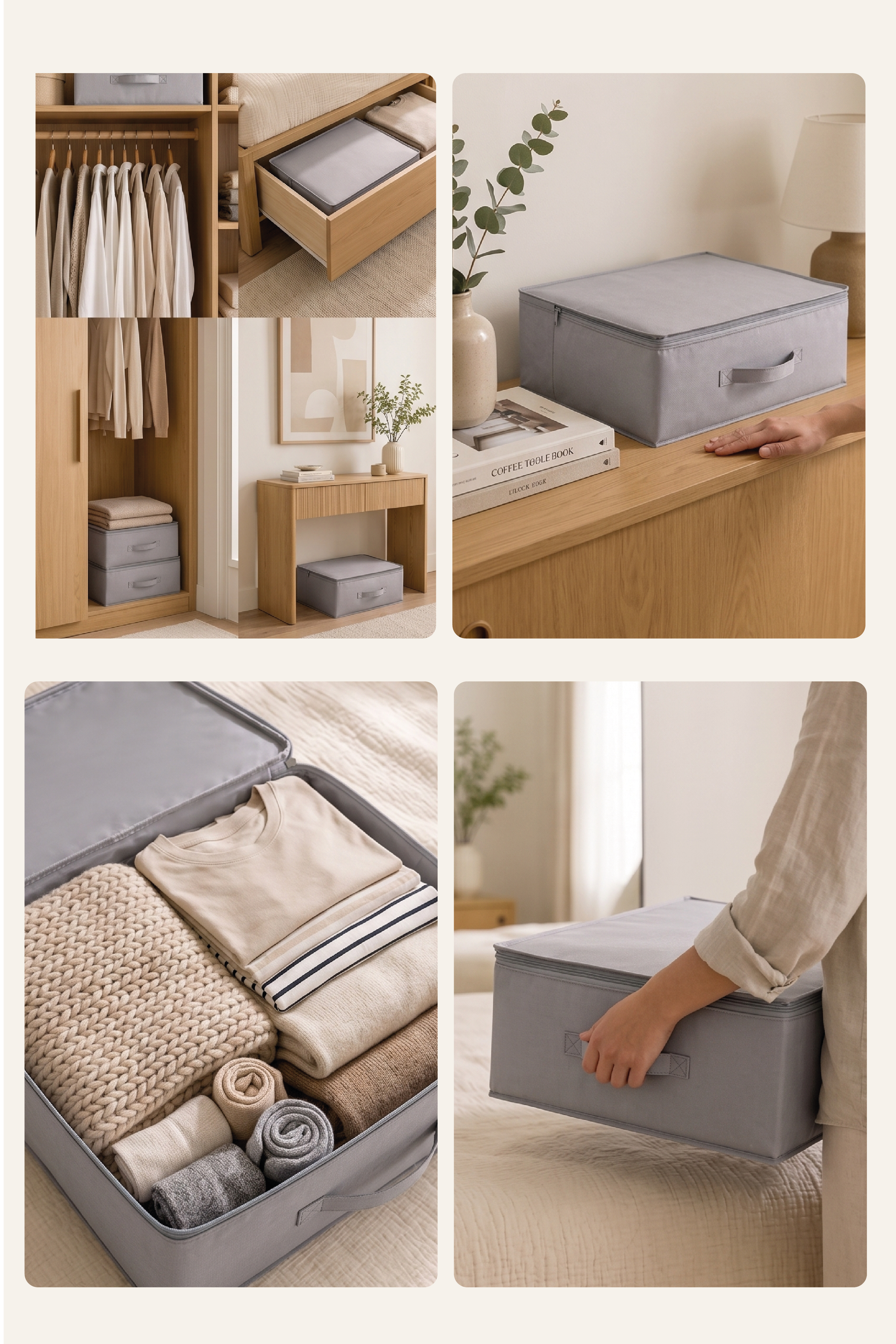Vedsey5'li Set 53 x 44 x 21 Cm Baza Altı & Dolap İçi Organizer, Yorgan & Yastık Düzenleyici Hurç Gri