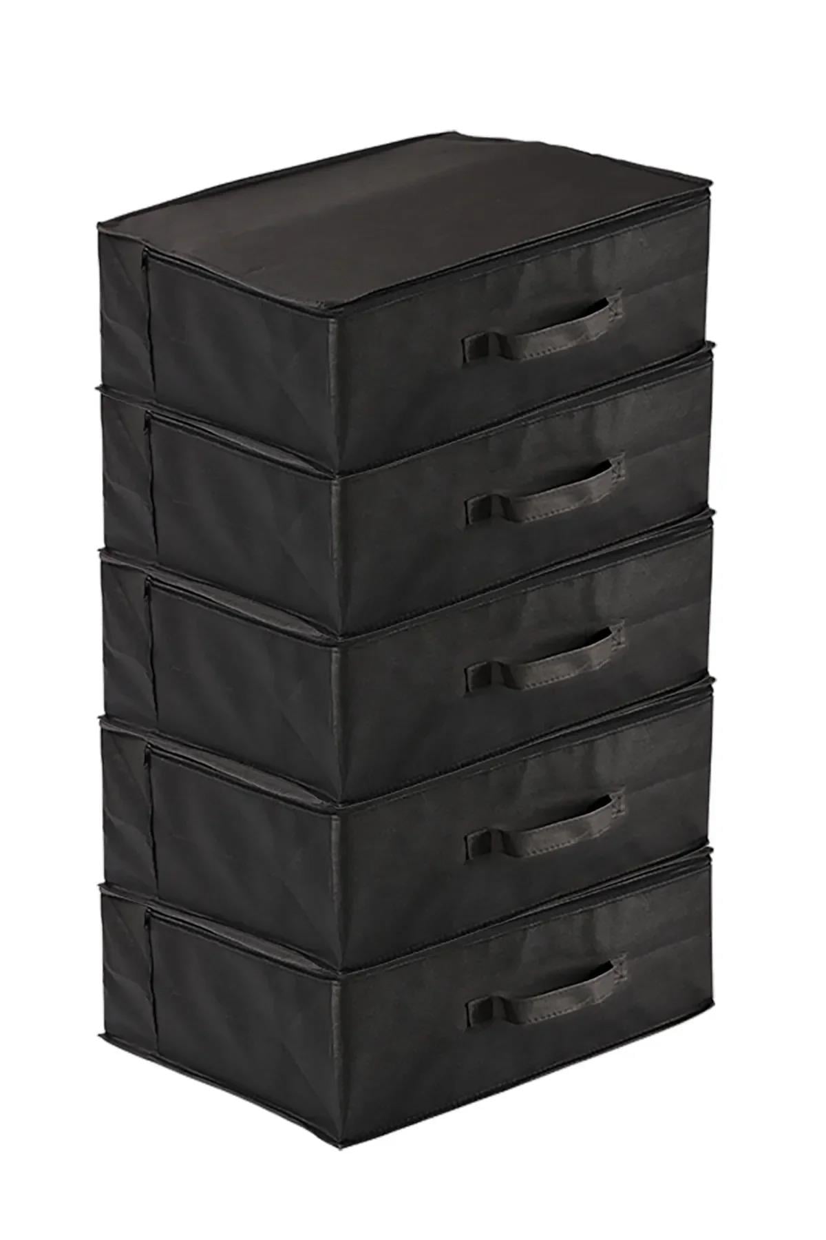 Vedsey5'li Set 53 X 44 X 21 Cm Baza Altı & Dolap Içi Organizer, Yorgan & Yastık Düzenleyici Hurç Siyah