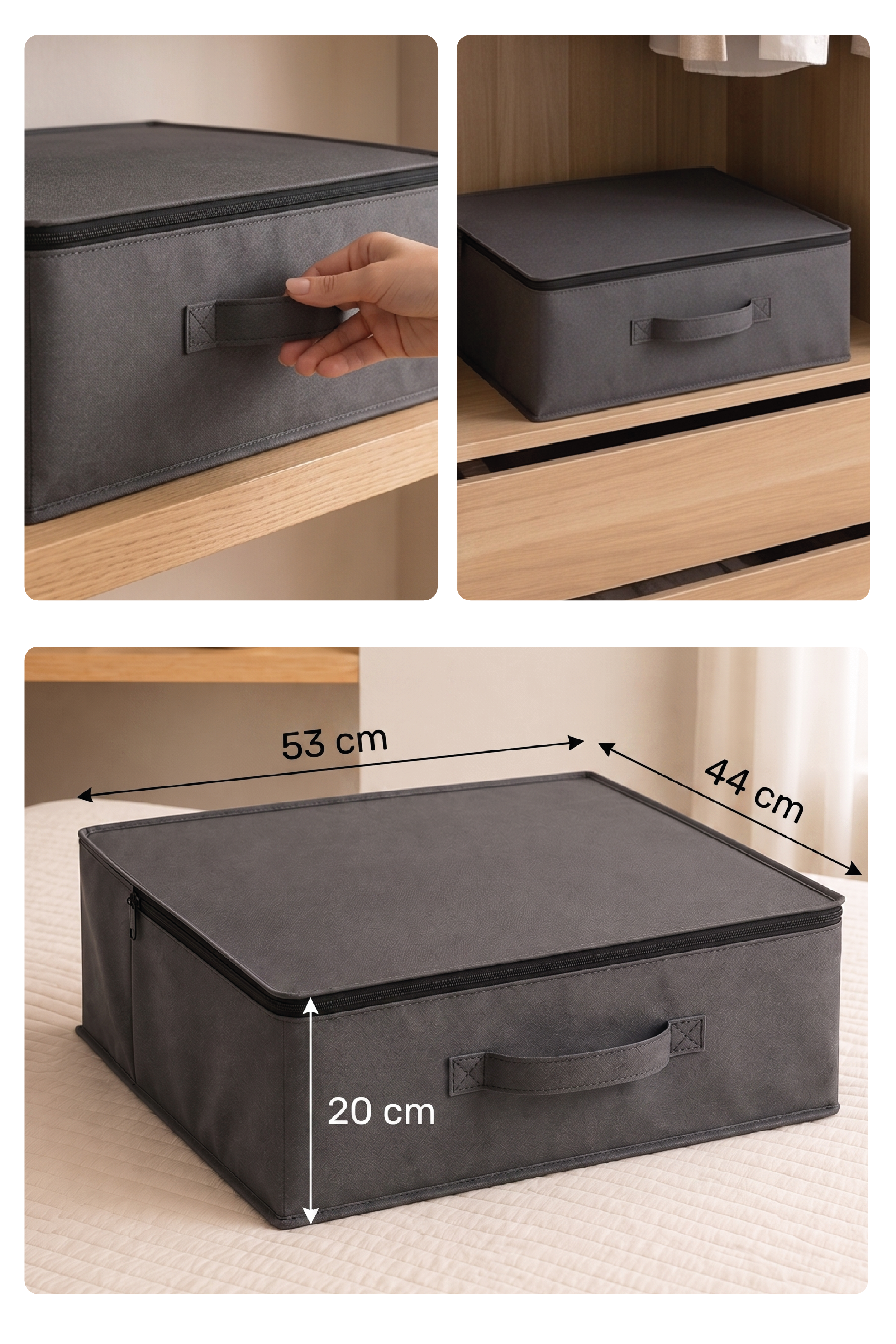 Vedsey5'li Set 53x44x20 Cm Home Organizer Çekyat & Baza Altı Düzenleyici Hurç Antrasit