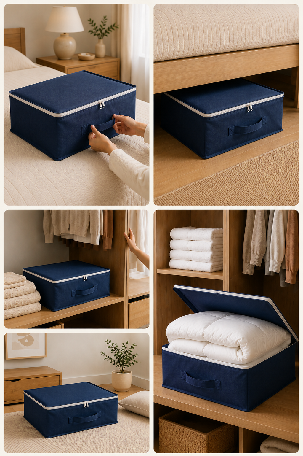 Vedsey5'li Set 53x44x20 Cm Home Organizer Çekyat & Baza Altı Düzenleyici Hurç Lacivert