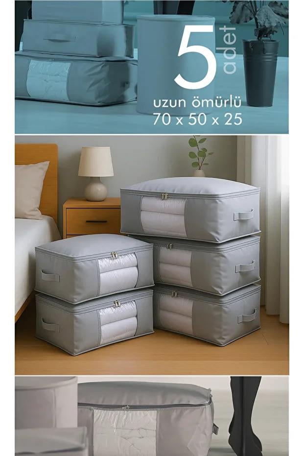 Vedsey Home Organizer5'li Set Baza Altı Düzenleyici Büyük Boy Hurç Gri 70x50x25 Cm