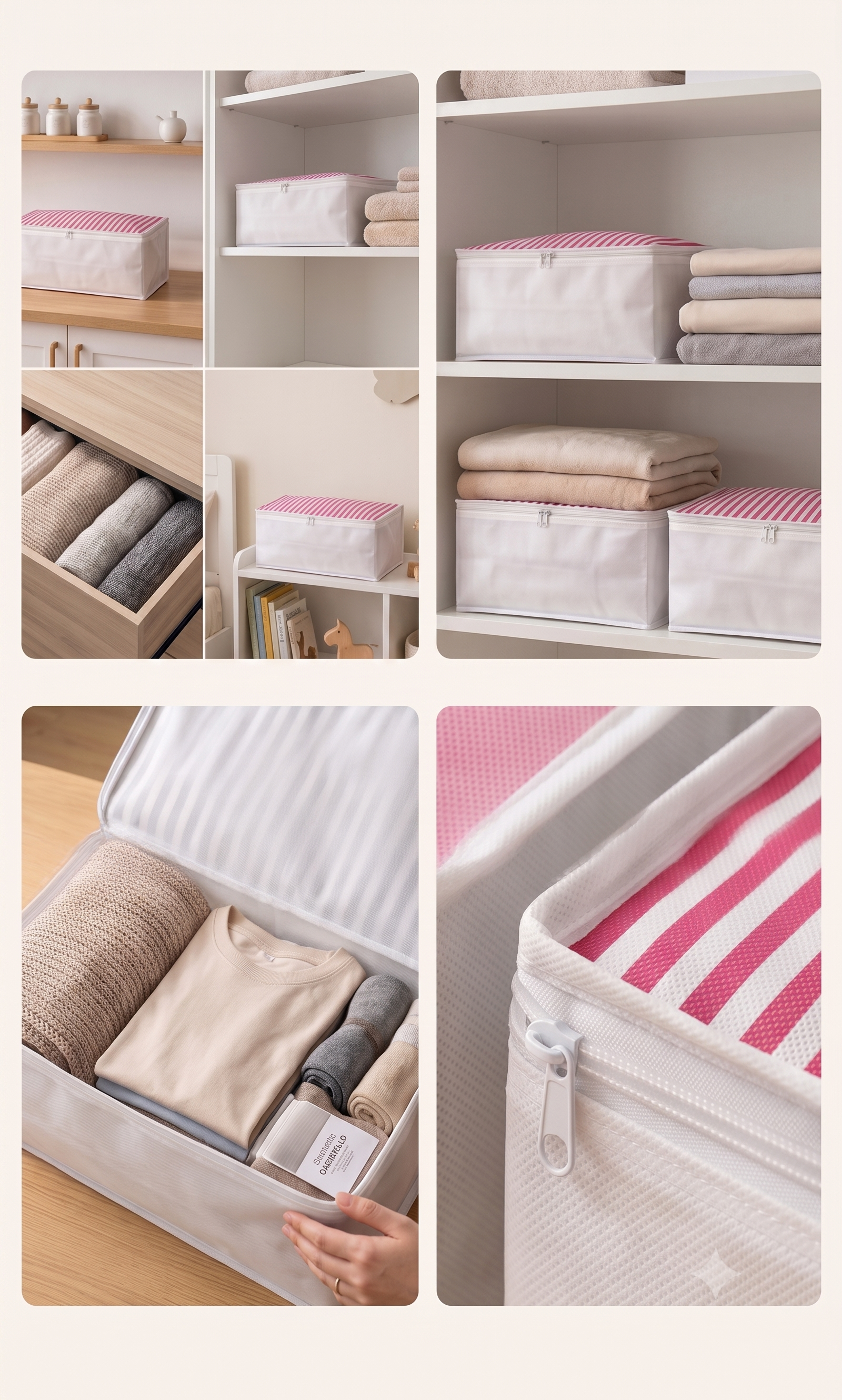 Vedsey Home Organizer5'li Set Baza Altı Düzenleyici Küçük Boy Hurç Pembe Çizgili 50x25x20 Cm