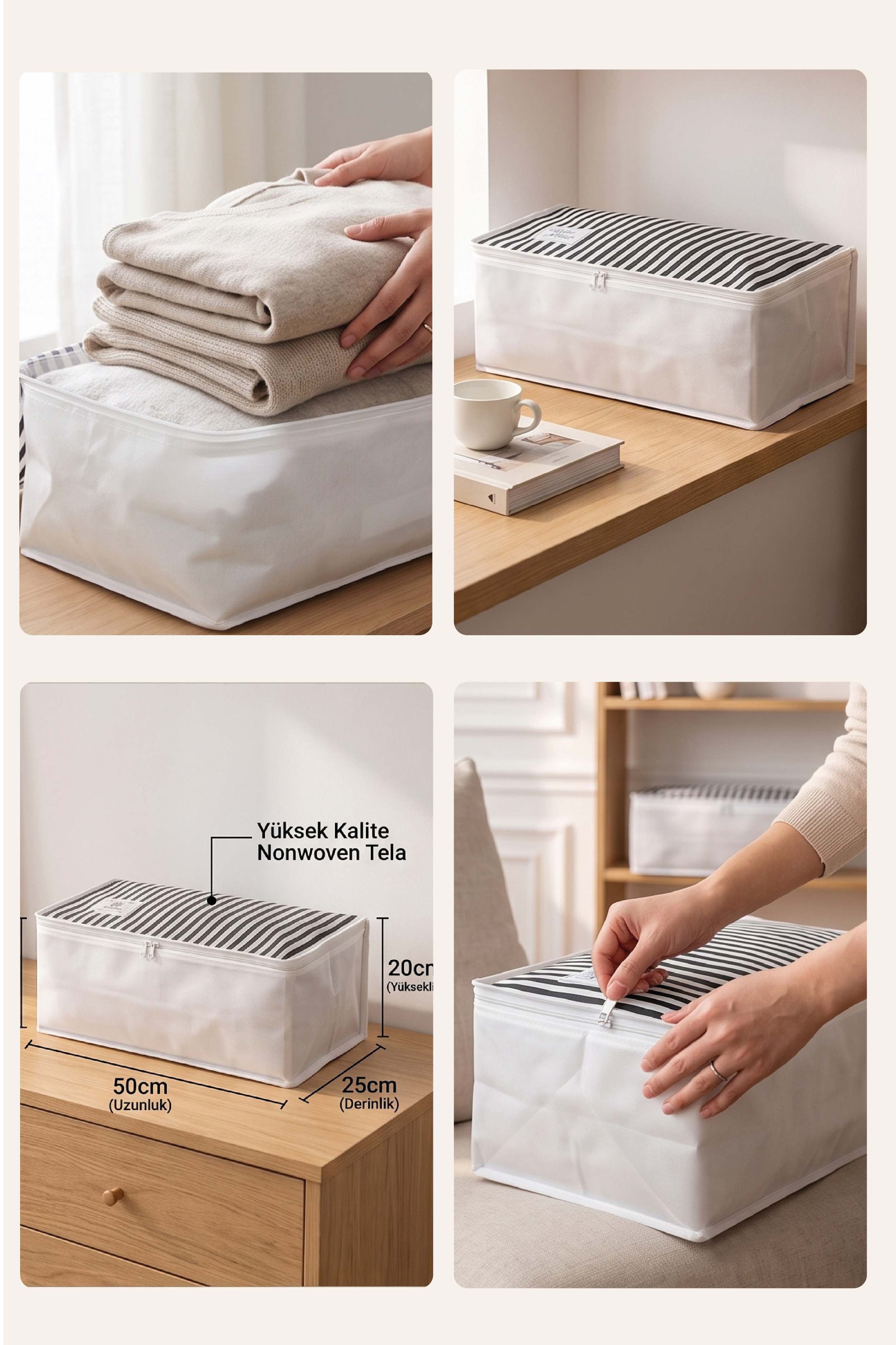 Vedsey Home Organizer5'li Set Baza Altı Düzenleyici Küçük Boy Hurç Lacivert Çizgili 50x25x20 Cm