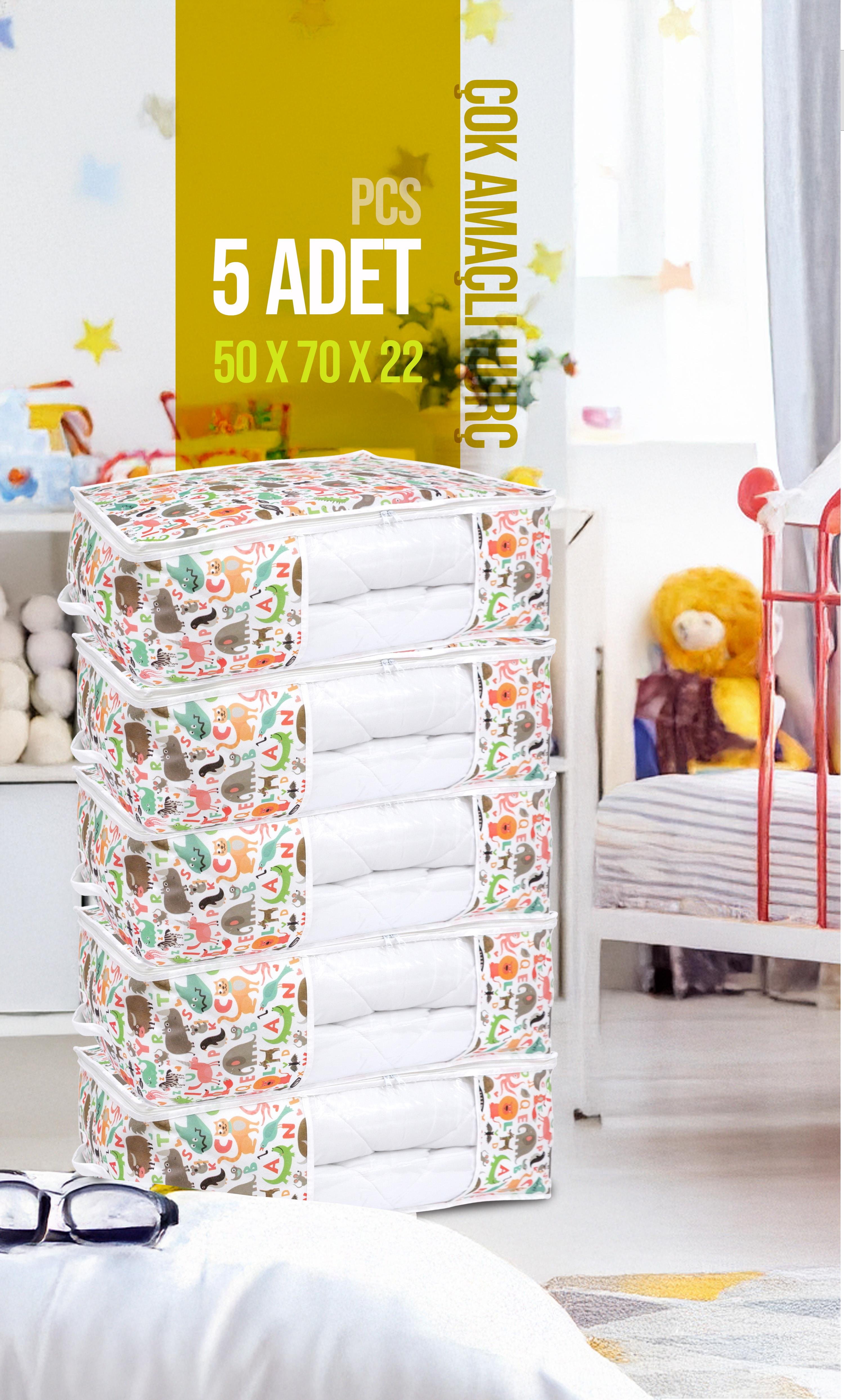 Vedsey Home Organizer5'li Set Baza Altı Düzenleyici Pencereli Büyük Boy Hurç Sevimli Hayvan Desenli 70x50x25 Cm