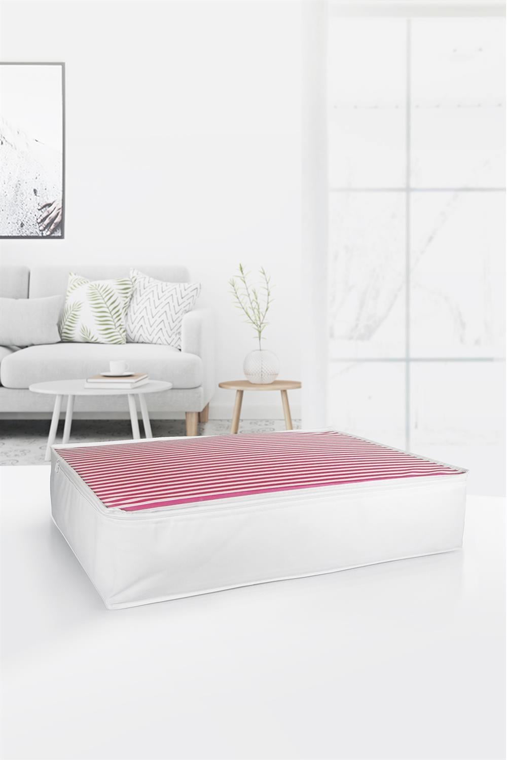 Vedsey Home Organizer5'li Set Baza Altı Düzenleyici Pencereli Büyük Boy Hurç Pembe Çizgili 70x50x25 Cm