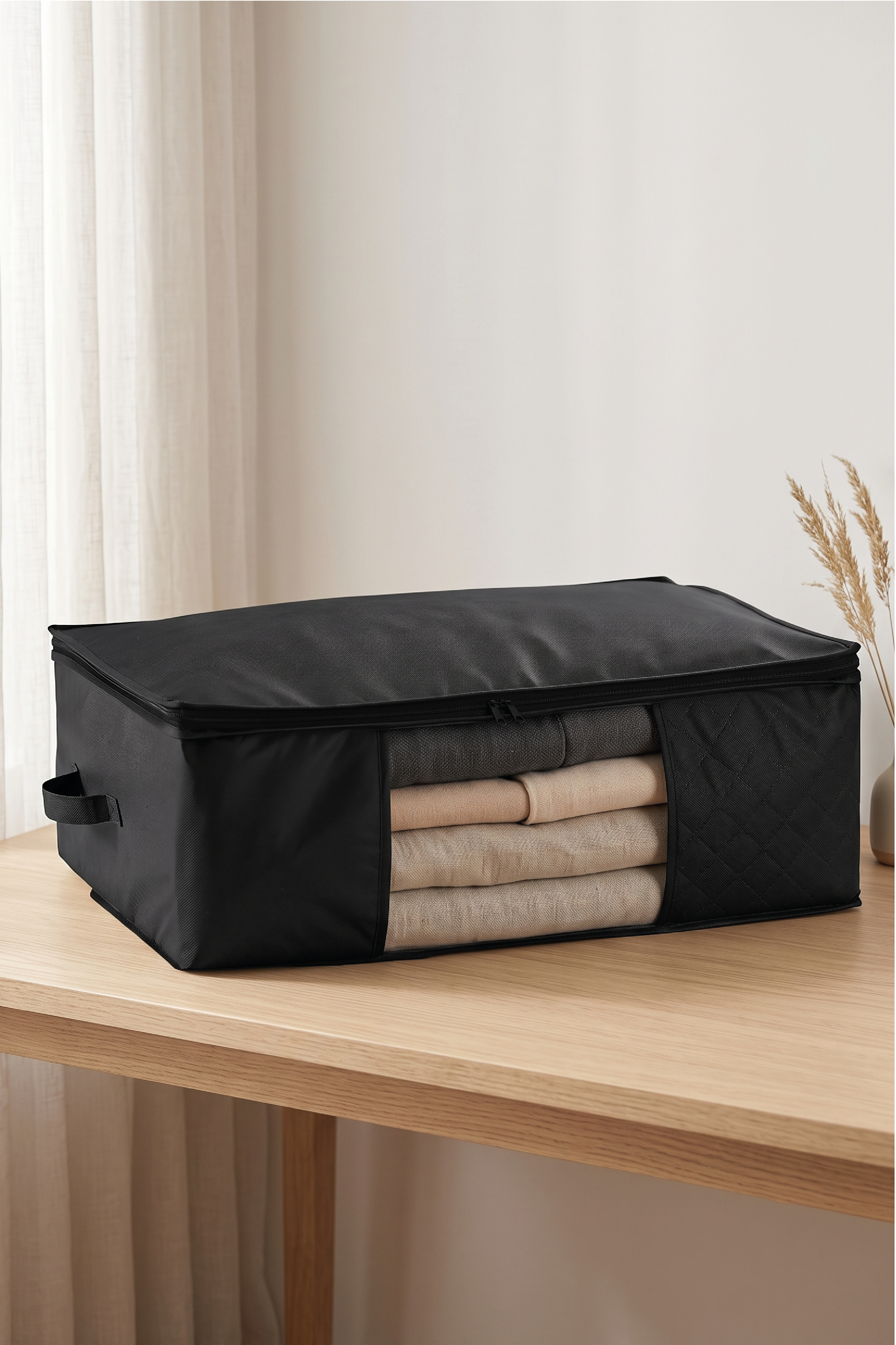 Vedsey Home Organizer5'li Set Baza Altı Düzenleyici Pencereli Büyük Boy Hurç Siyah 70x50x25 Cm