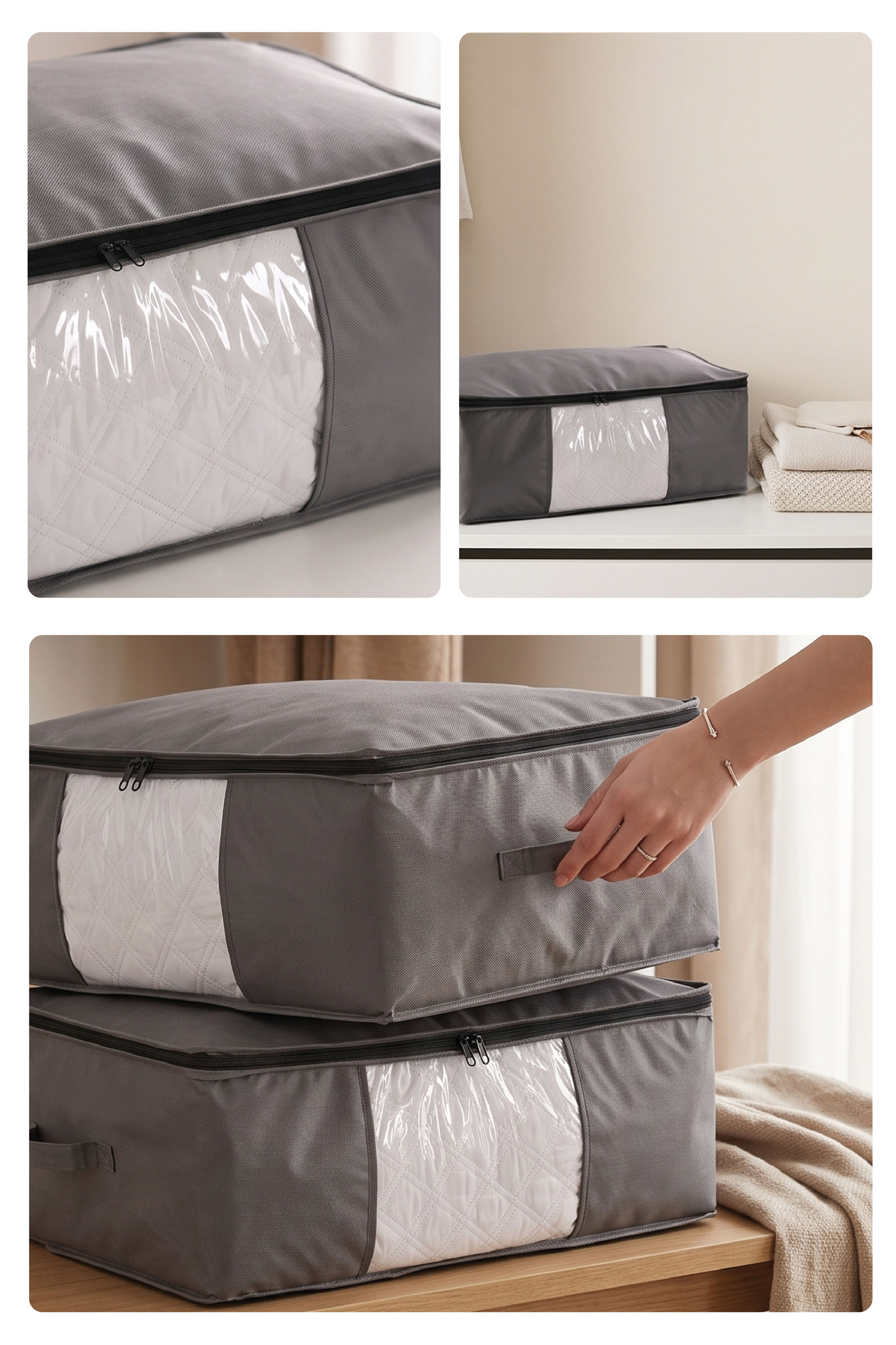 Vedsey Home Organizer5'li Set Baza Altı Düzenleyici Pencereli Büyük Boy Hurç Antrasit Gri 70x50x25 Cm