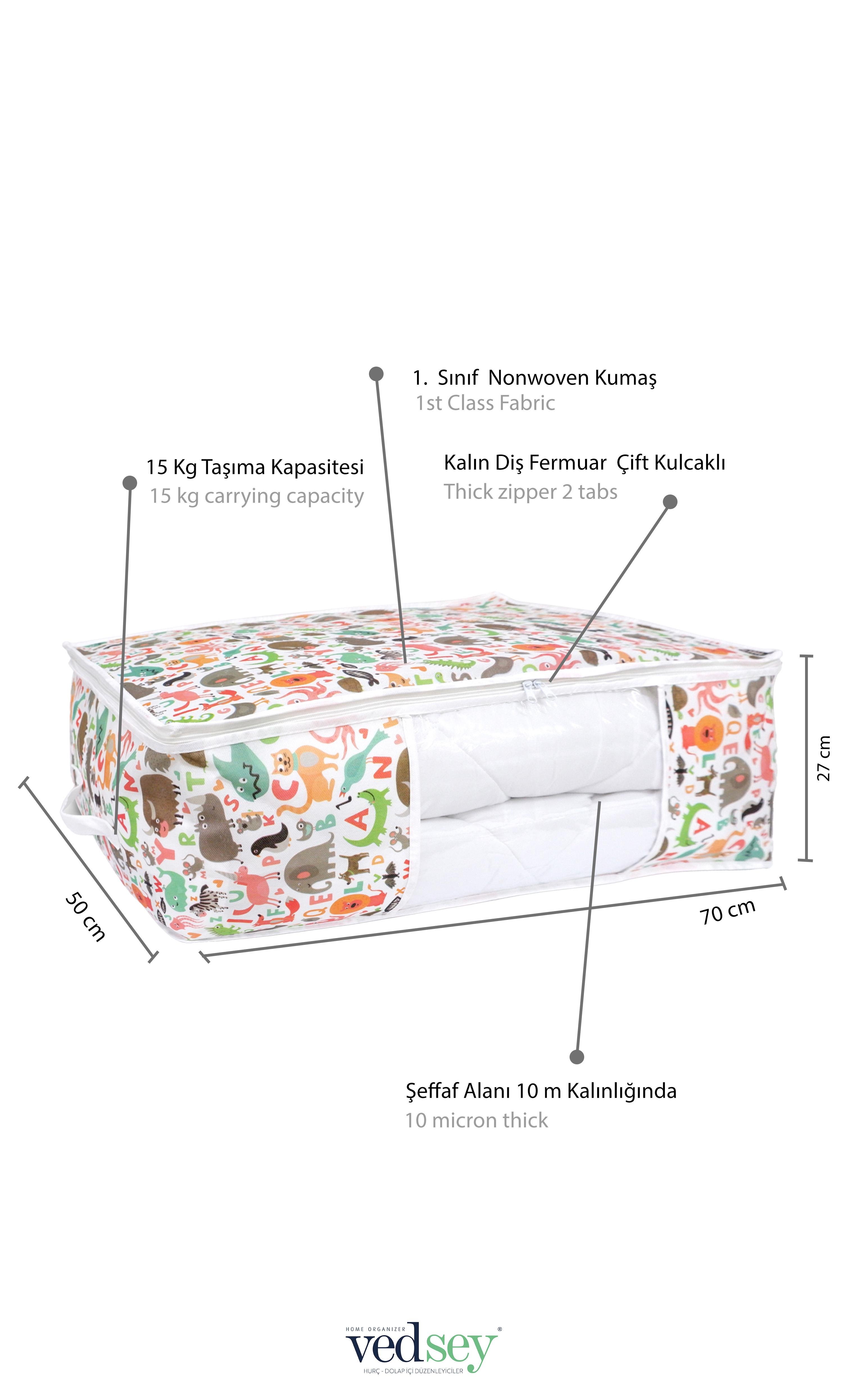 Vedsey Home Organizer5'li Set Baza Altı Düzenleyici Pencereli Büyük Boy Hurç Sevimli Hayvan Desenli 70x50x25 Cm