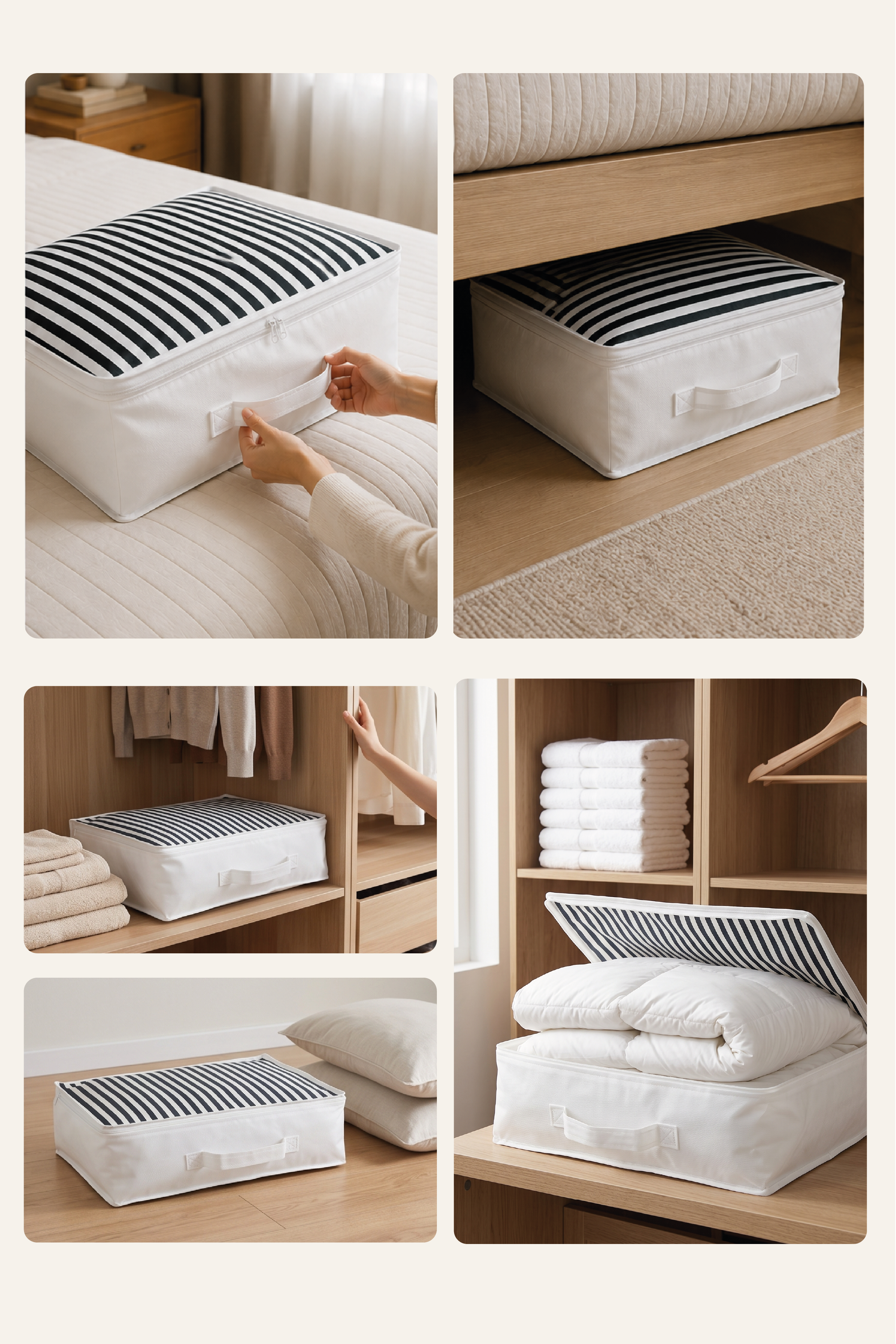 Vedsey Home Organizer5'li Set Düzenleyici Yorgan Hurcu Lacivert Çizgili 53x44x20