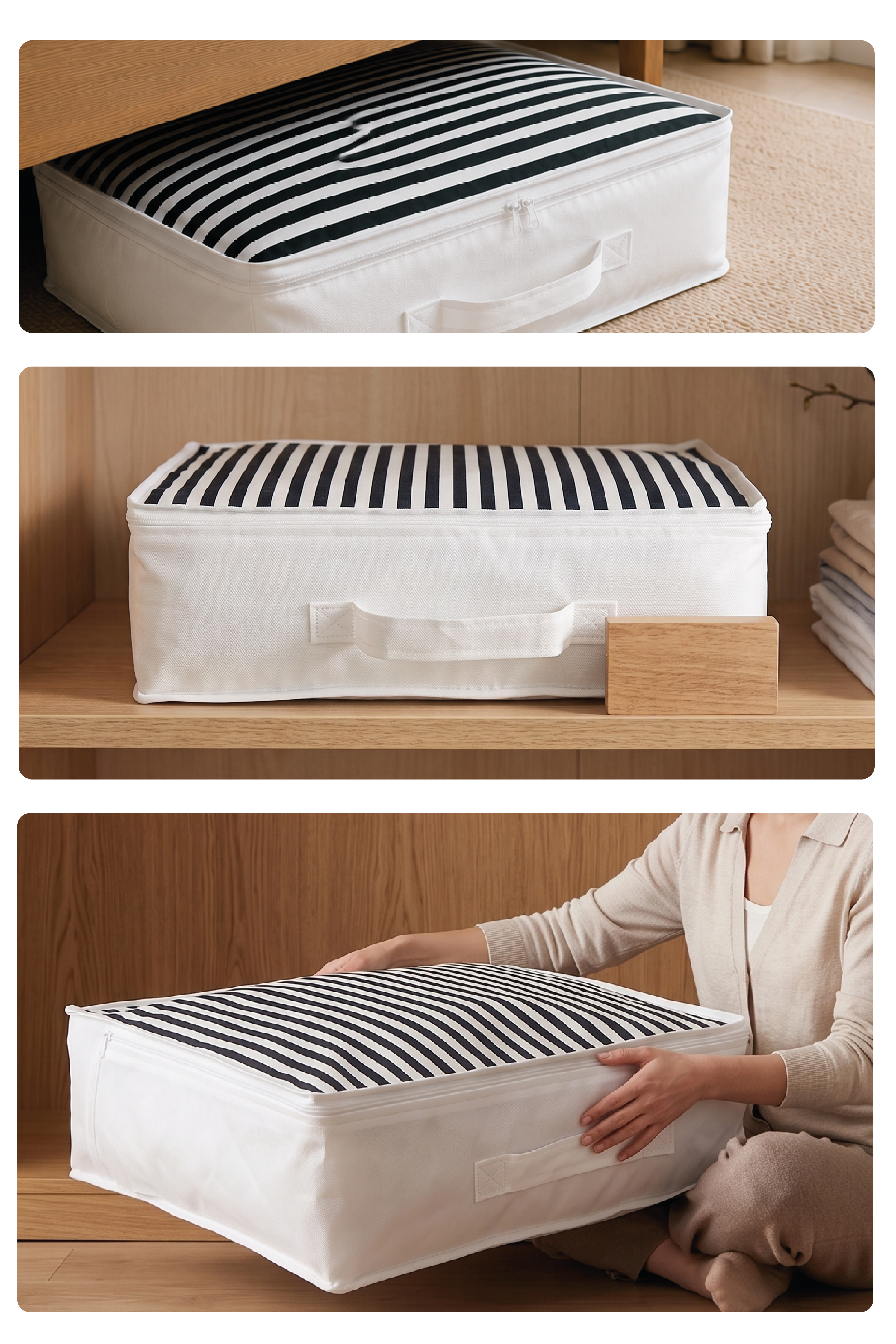 Vedsey Home Organizer5'li Set Düzenleyici Yorgan Hurcu Lacivert Çizgili 53x44x20