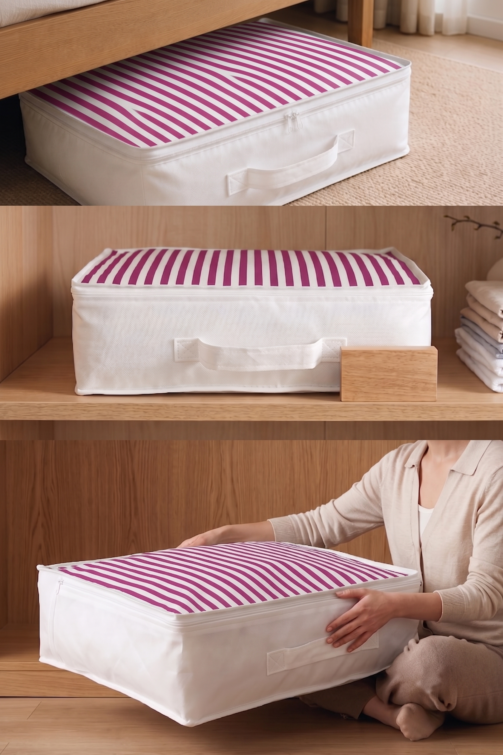 Vedsey Home Organizer5'li Set Düzenleyici Yorgan Hurcu Pembe Çizgili 53x44x20