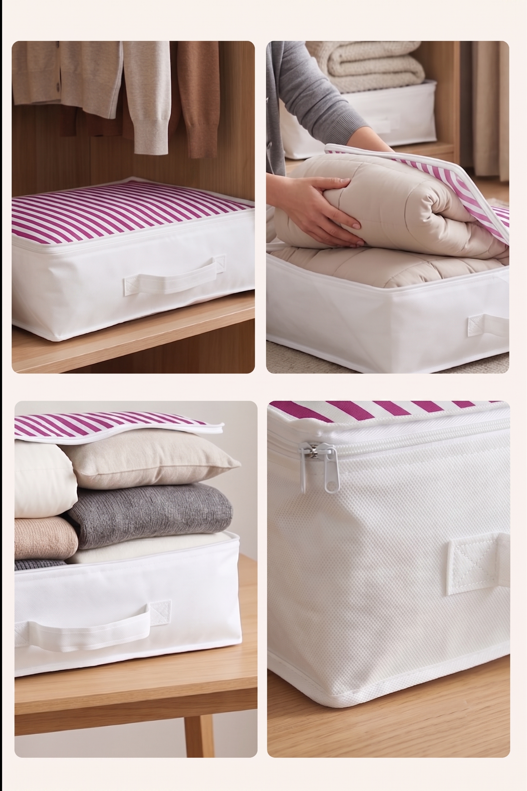 Vedsey Home Organizer5'li Set Düzenleyici Yorgan Hurcu Pembe Çizgili 53x44x20