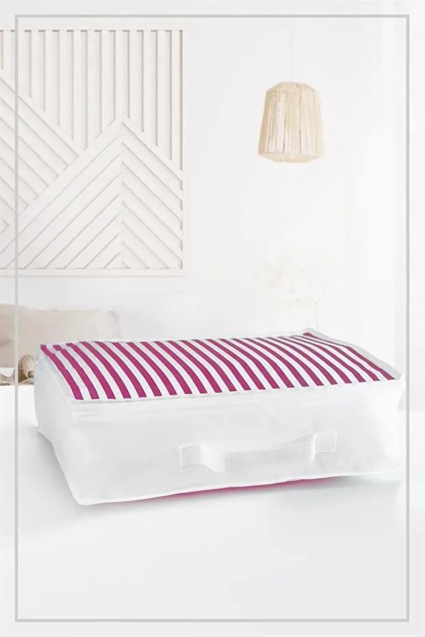 Vedsey Home Organizer5'li Set Düzenleyici Yorgan Hurcu Pembe Çizgili 53x44x20