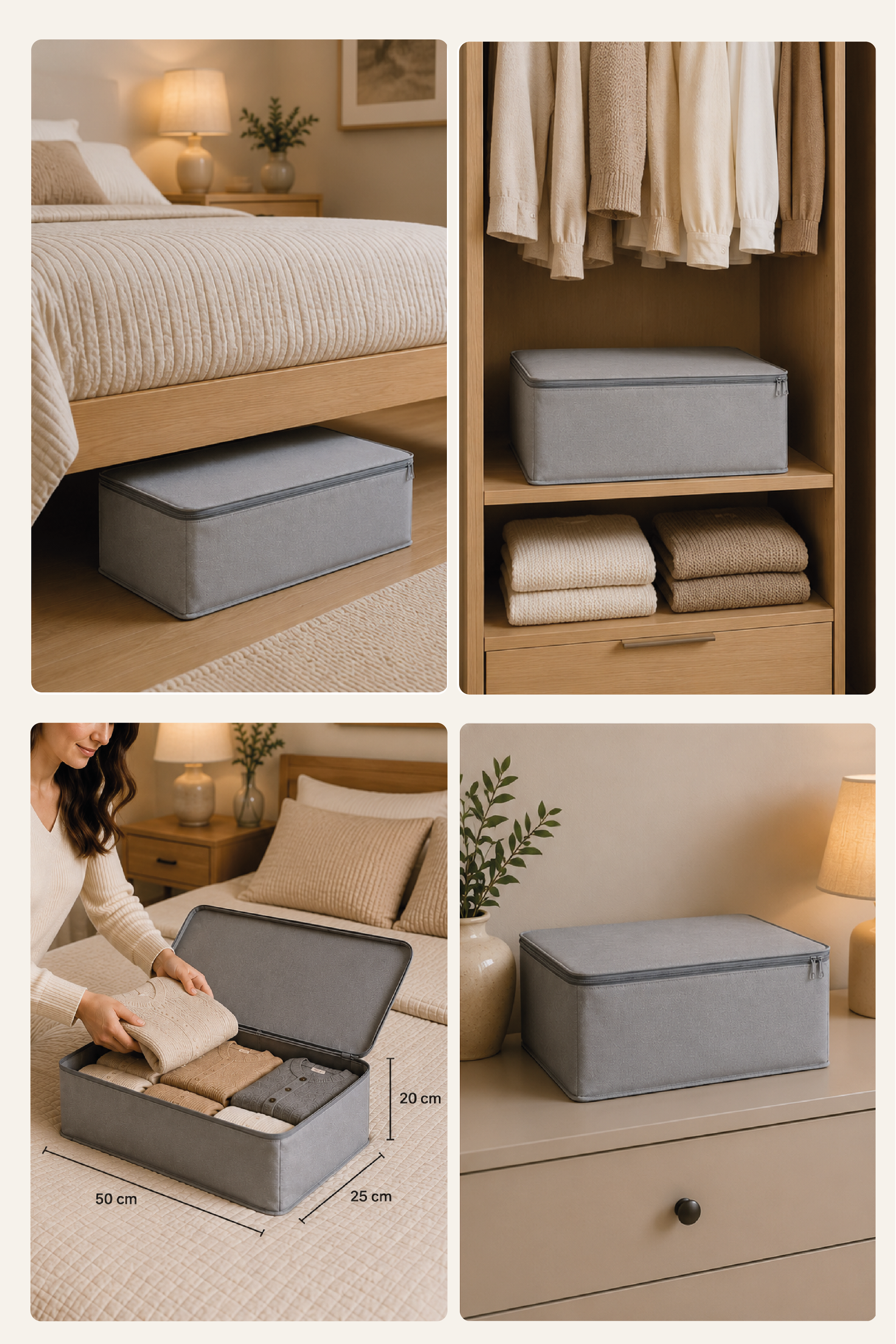 Vedsey Home OrganizerBaza Altı Düzenleyici Küçük Boy Hurç Gri 50x25x20 Cm