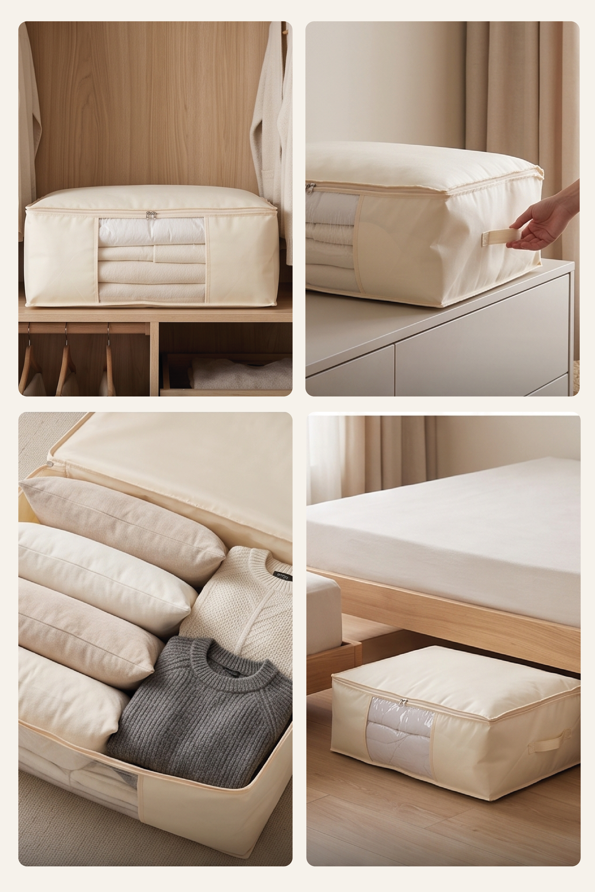 Vedsey Home OrganizerBaza Altı Düzenleyici Pencereli Büyük Boy Hurç Krem 70x50x25 Cm