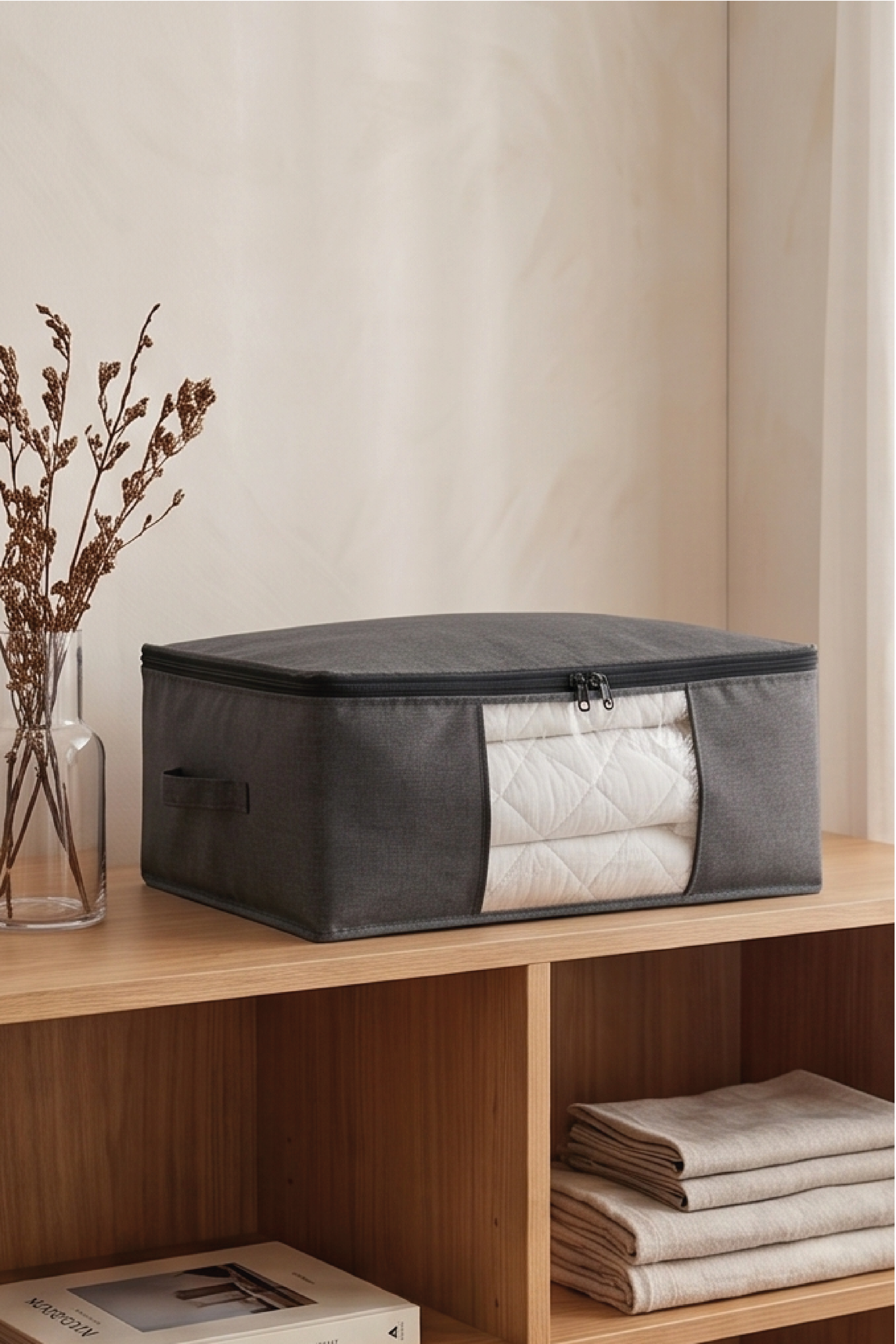 Vedsey Home OrganizerBaza Altı Düzenleyici Pencereli Büyük Boy Hurç Antrasit Gri 70x50x25 Cm