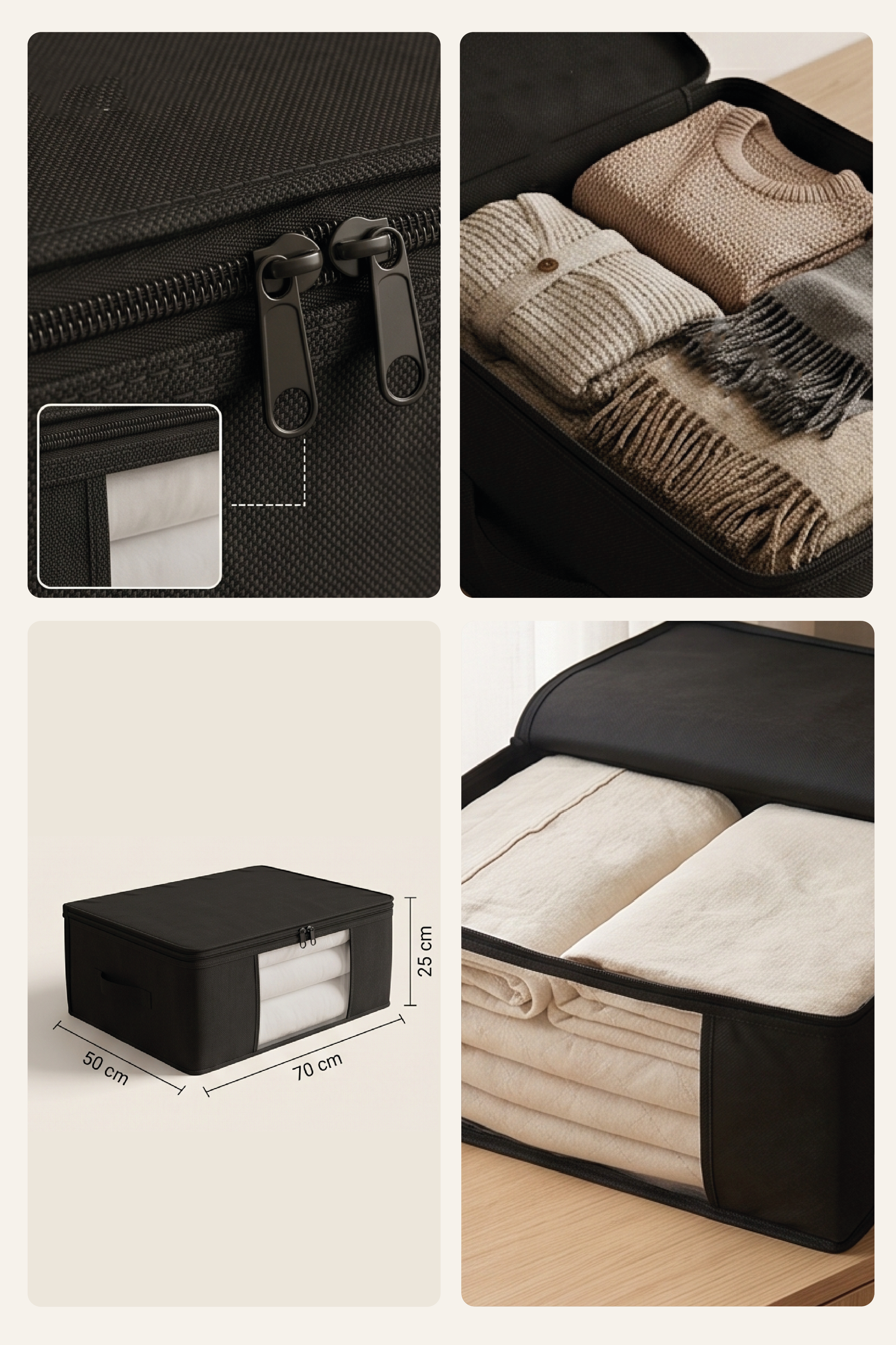 Vedsey Home OrganizerBaza Altı Düzenleyici Pencereli Büyük Boy Hurç Siyah 70x50x25 Cm