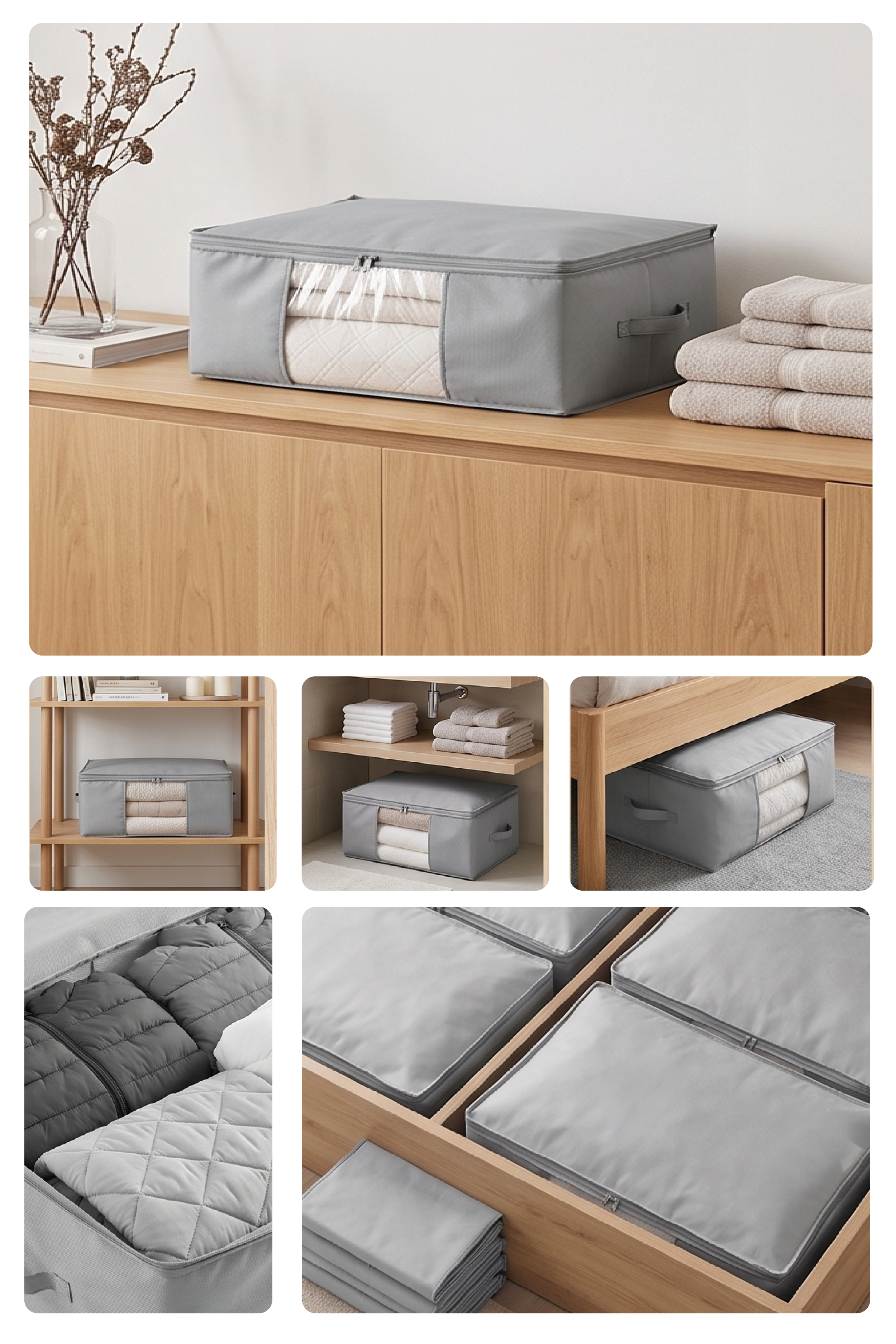 Vedsey Home OrganizerBaza Altı Düzenleyici Pencereli Büyük Boy Hurç Gri 70x50x25 Cm