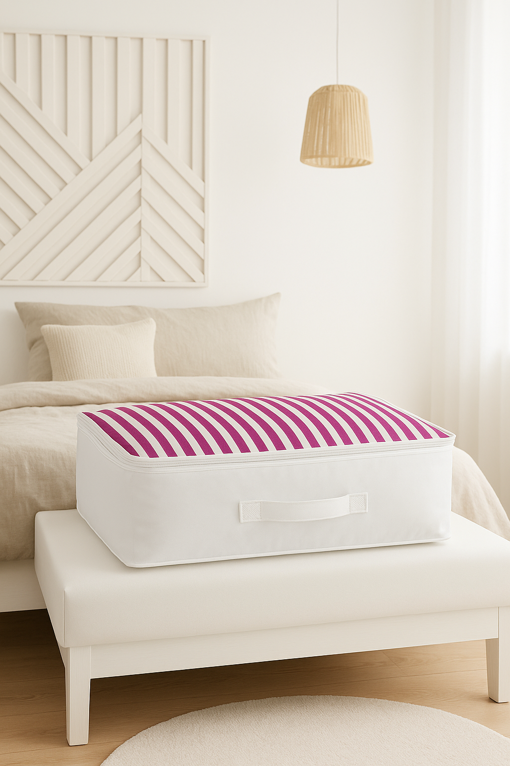 Vedsey Home OrganizerDüzenleyici Yorgan Hurcu Pembe Çizgili 53x44x20