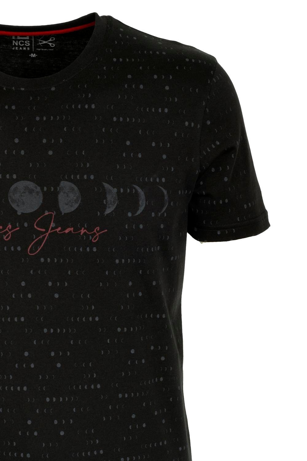  Erkek Siyah Slim Fit Baskılı Bisiklet Yaka %100 Pamuk T-shirt Jeans 1931