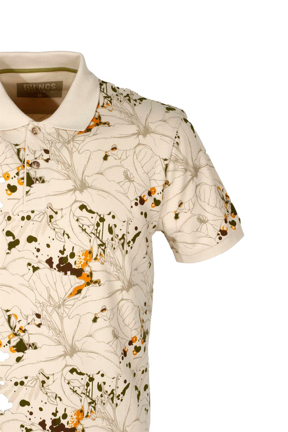 Bej Erkek Polo Yaka Slim Fit Baskılı Tshirt 1191