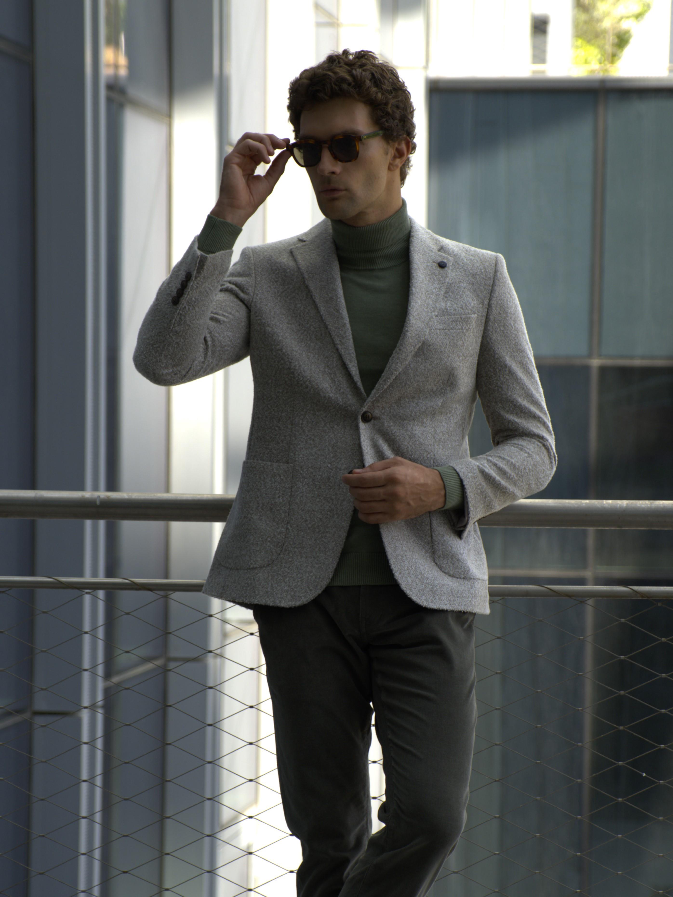 Bej Erkek Yün Ceket Kırçıllı Slim Fit Mono Yaka Torba Cepli Çift Yırtmaçlı Ceket NCS JEANS 4009