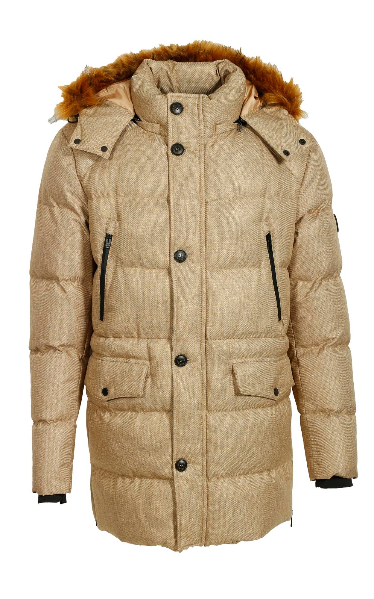 Erkek Bej Kapüşon'lu Termo Dolumlu Su ve Rüzgar İtici Slim Fit Mont NCS JEANS 4991