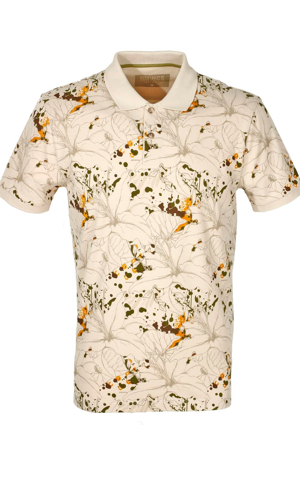 Erkek Bej Polo Yaka Slim Fit Baskılı Tshirt 1191