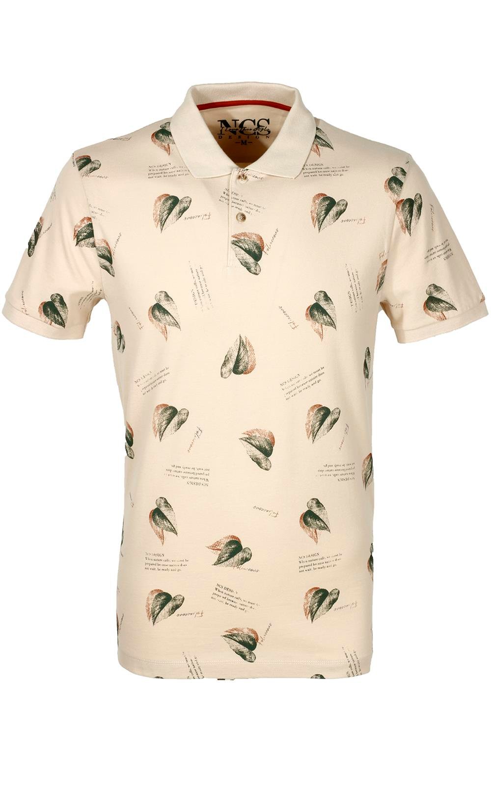 Erkek Bej Slim Fit Polo Yaka Baskılı Tshirt 1202