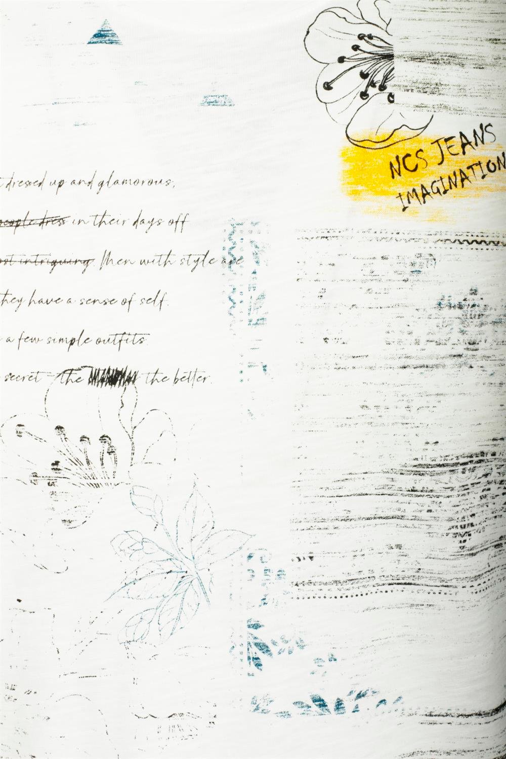 Erkek Beyaz Bisiklet Yaka Baskılı Slim Fit %100 Pamuk T-shirt Jeans 1953