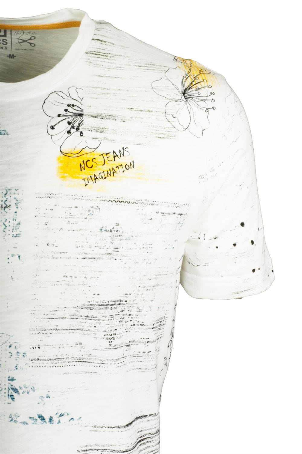 Erkek Beyaz Bisiklet Yaka Baskılı Slim Fit %100 Pamuk T-shirt Jeans 1953