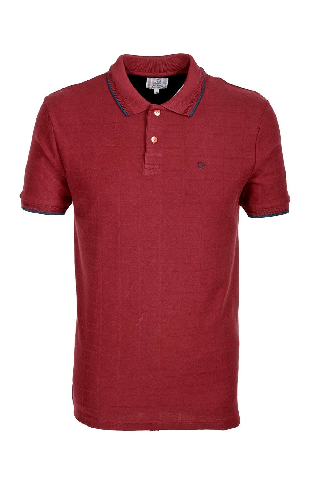Erkek Bordo Slim Fit Polo Yaka %100 Pamuk Dokulu Desenli Kumaş T-shirt Jeans 1134