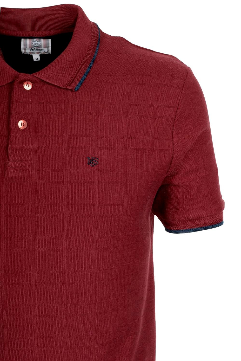 Erkek Bordo Slim Fit Polo Yaka %100 Pamuk Dokulu Desenli Kumaş T-shirt Jeans 1134