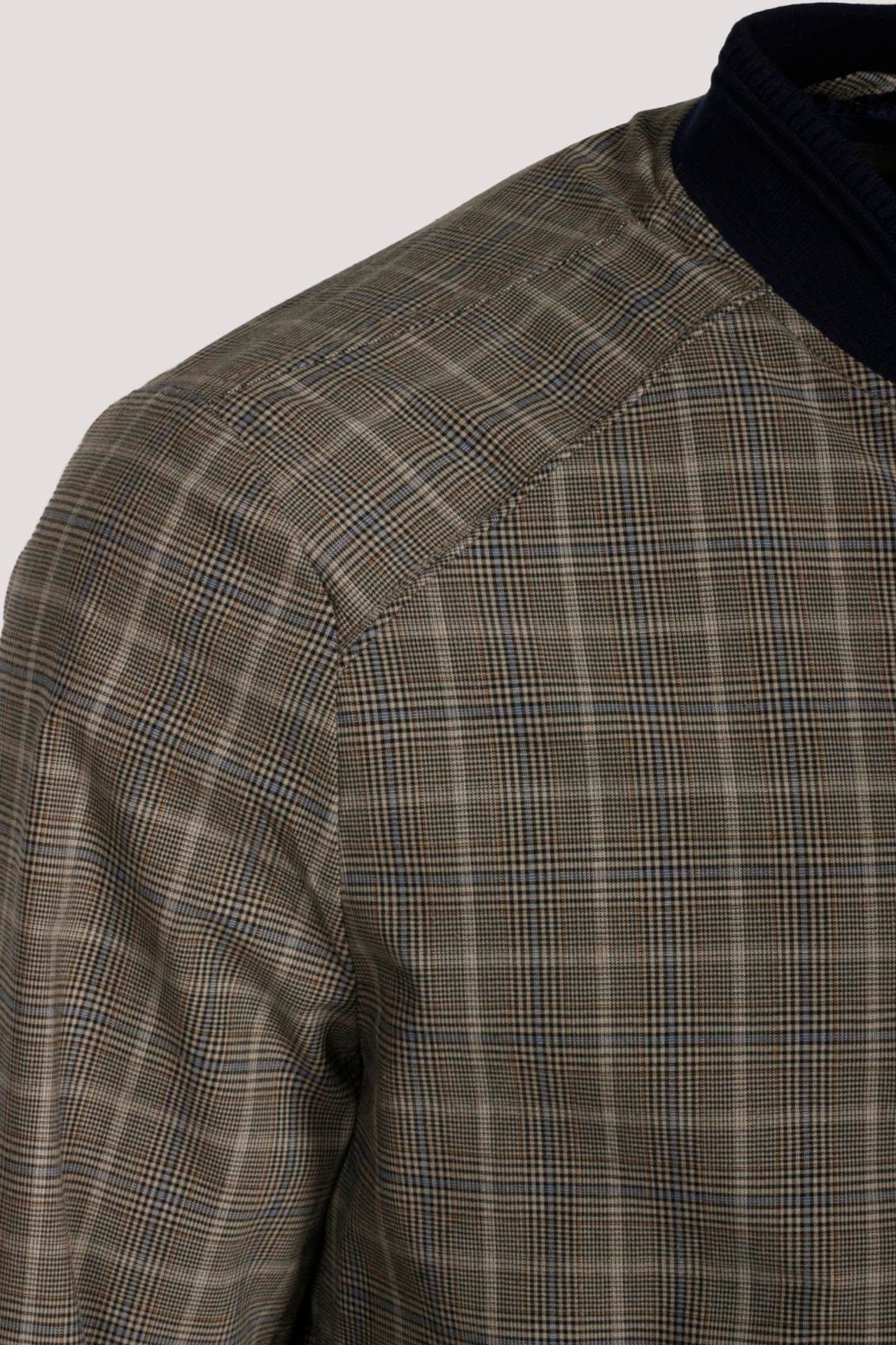 Erkek Camel Bomber Ceket Keten Karışım Slim Fit Ekose Kare Desenli Ribana İnce Astar Ceket NCS JEANS 4984