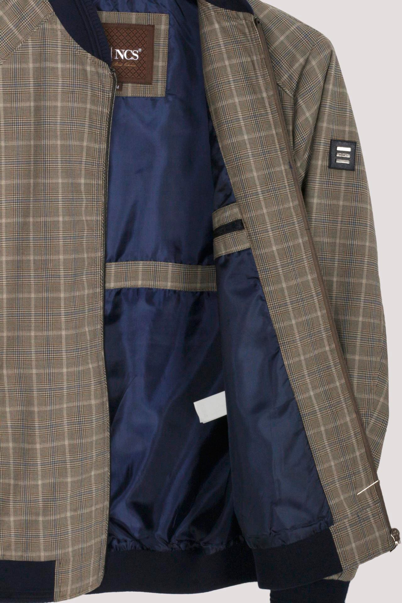 Erkek Camel Bomber Ceket Keten Karışım Slim Fit Ekose Kare Desenli Ribana İnce Astar Ceket NCS JEANS 4984