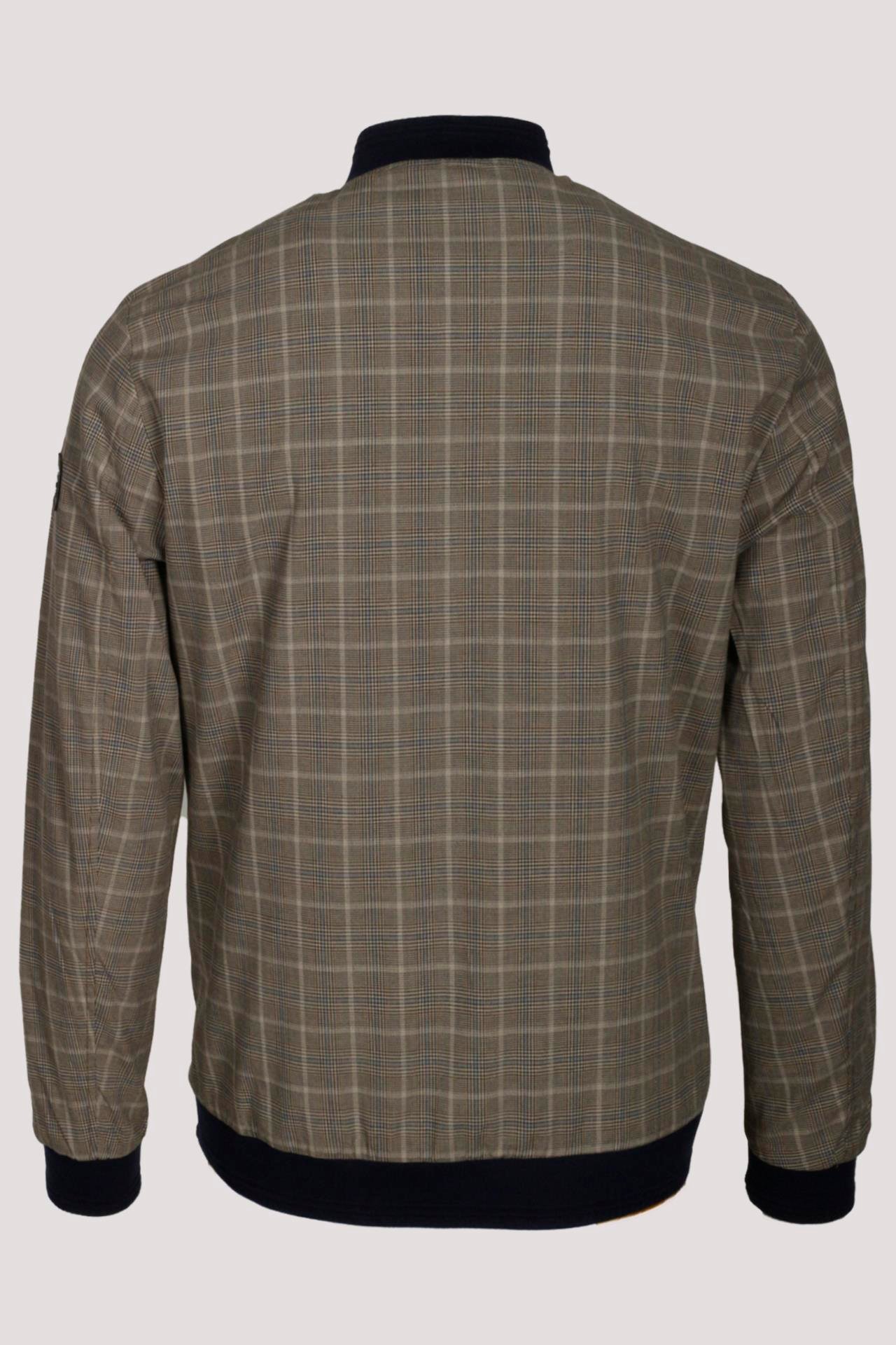 Erkek Camel Bomber Ceket Keten Karışım Slim Fit Ekose Kare Desenli Ribana İnce Astar Ceket NCS JEANS 4984